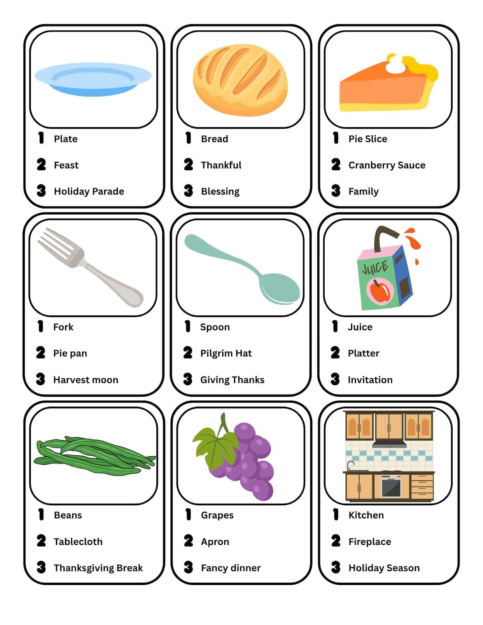 Printable Thanksgiving Pictionary Game For Kids And Adults with Thanksgiving Pictionary Free Printable