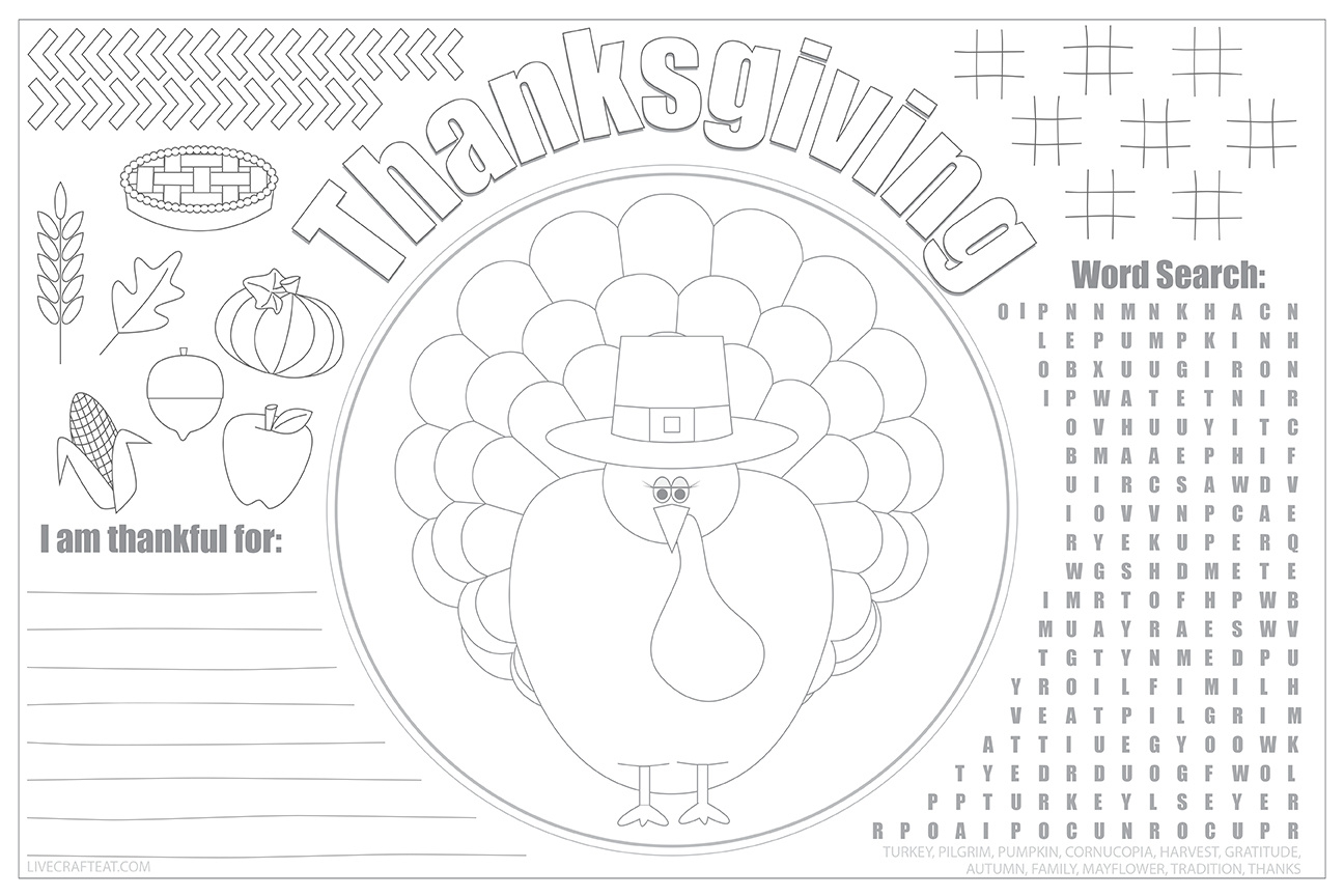 Printable Thanksgiving Placemats For Kids - Free | Live Craft Eat regarding Free Printable Thanksgiving Coloring Placemats
