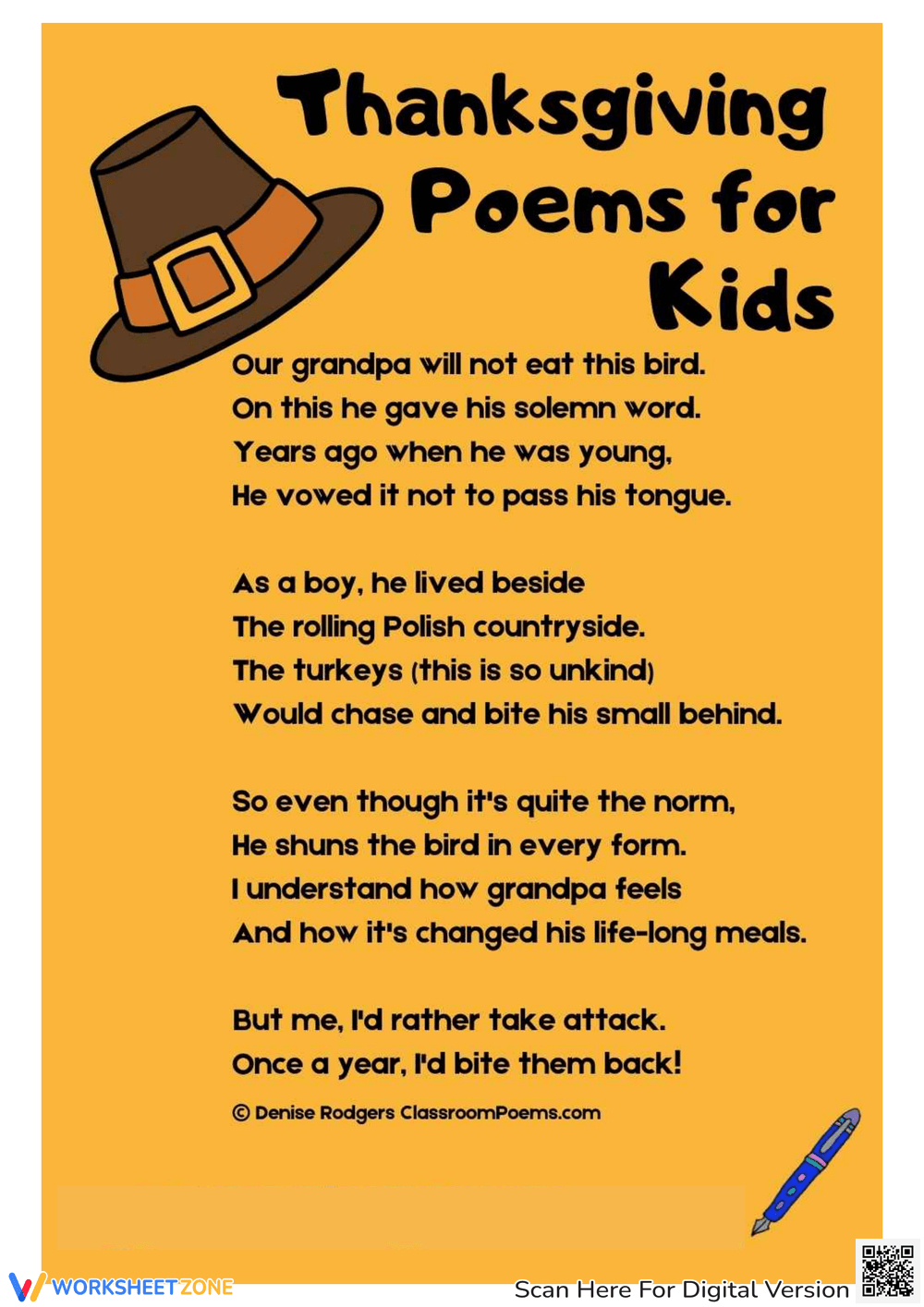 Printable Thanksgiving Poems For Kids Worksheets within Printable Thanksgiving Poems