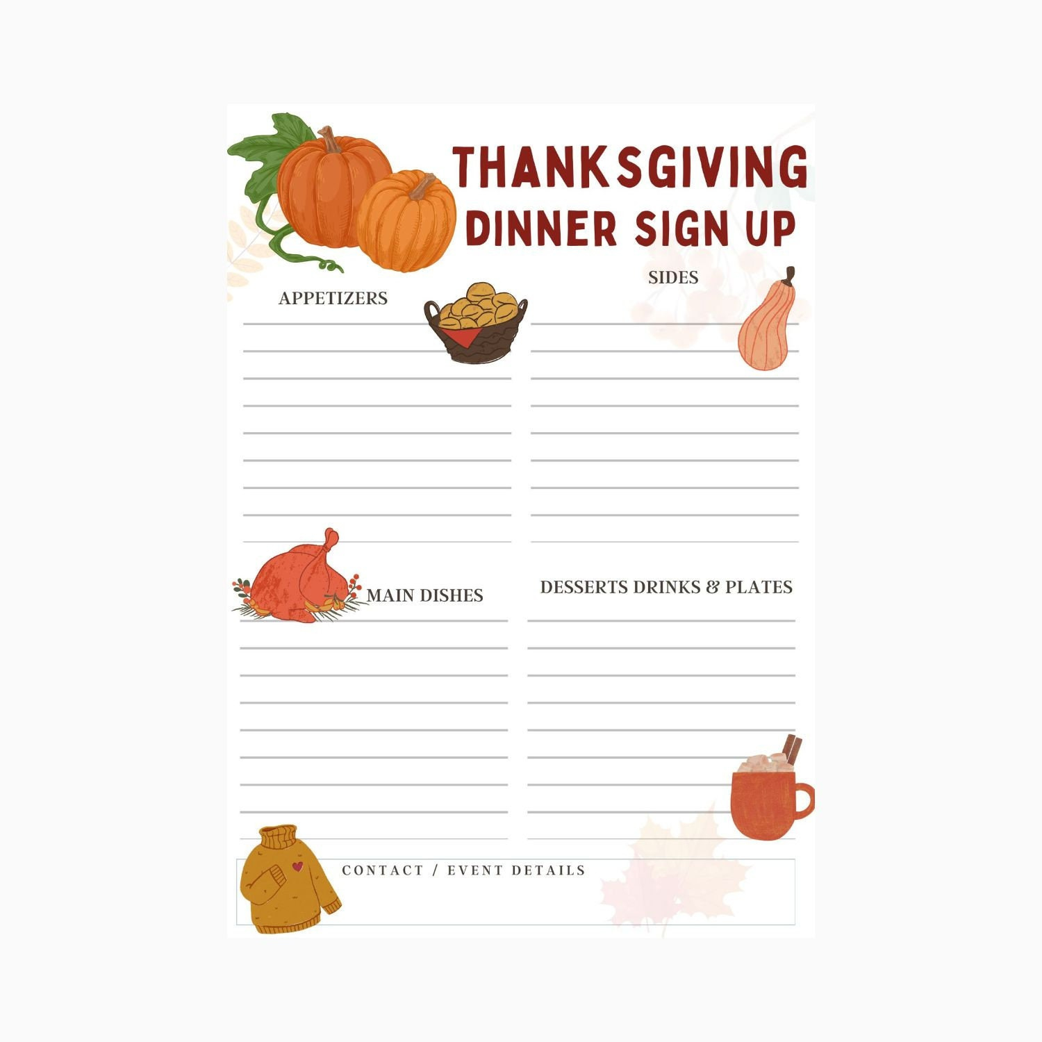 Printable Thanksgiving Potluck Sign Up Sheet, Thanksgiving Dinner throughout Thanksgiving Sign Up Sheet Printable