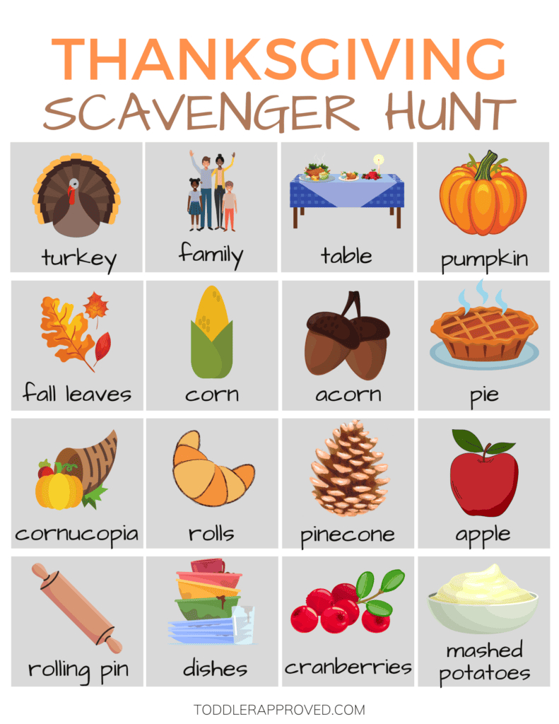 Printable Thanksgiving Scavenger Hunt - Toddler Approved throughout Free Printable Thanksgiving Scavenger Hunt