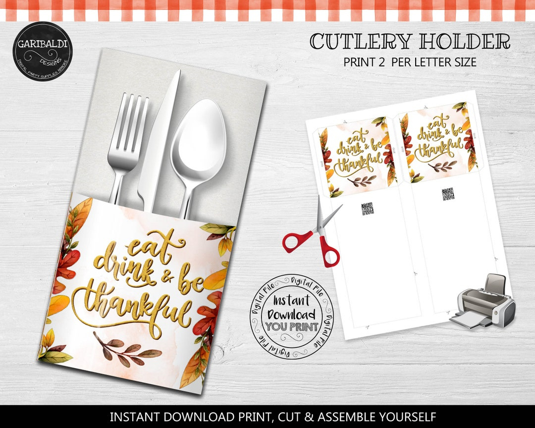 Printable Thanksgiving Silverware Cutlery Holders Instant Download intended for Thanksgiving Utensil Holder Printable