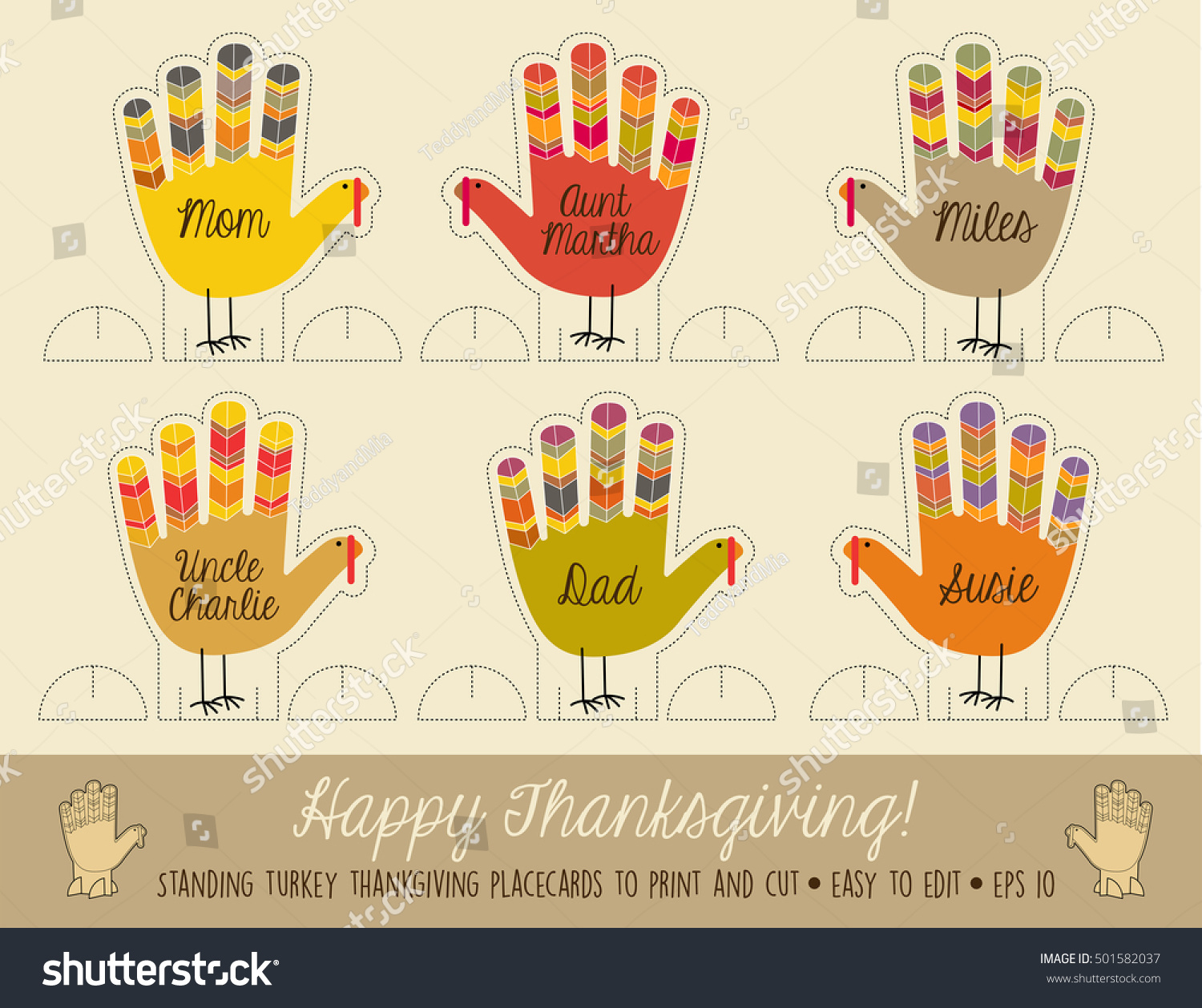 Printable Turkey Place Cards Decorating Thanksgiving Stock Vector pertaining to Printable Turkey Place Cards