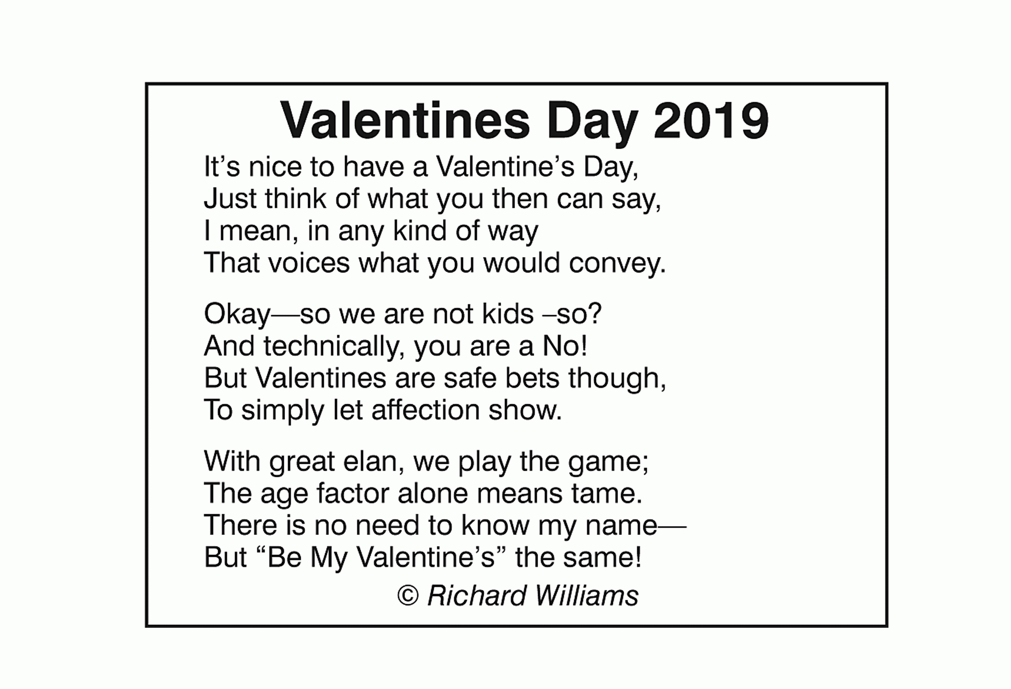 Richard Williams Poem: Valentines Day 2019 – The Voice pertaining to Valentines Day Poems For Veterans