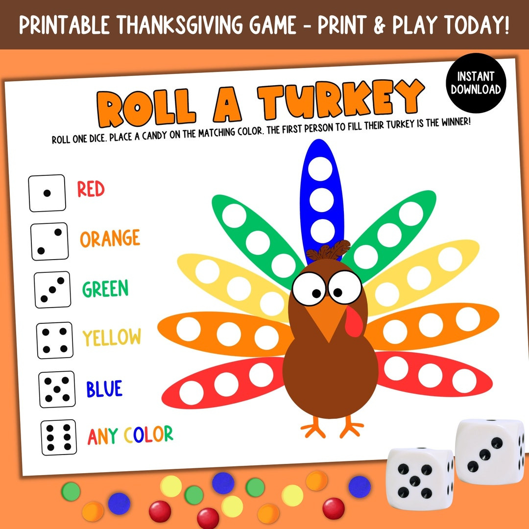 Roll A Turkey Dice Game, Printable Thanksgiving Activity For Kids pertaining to Roll a Turkey Printable