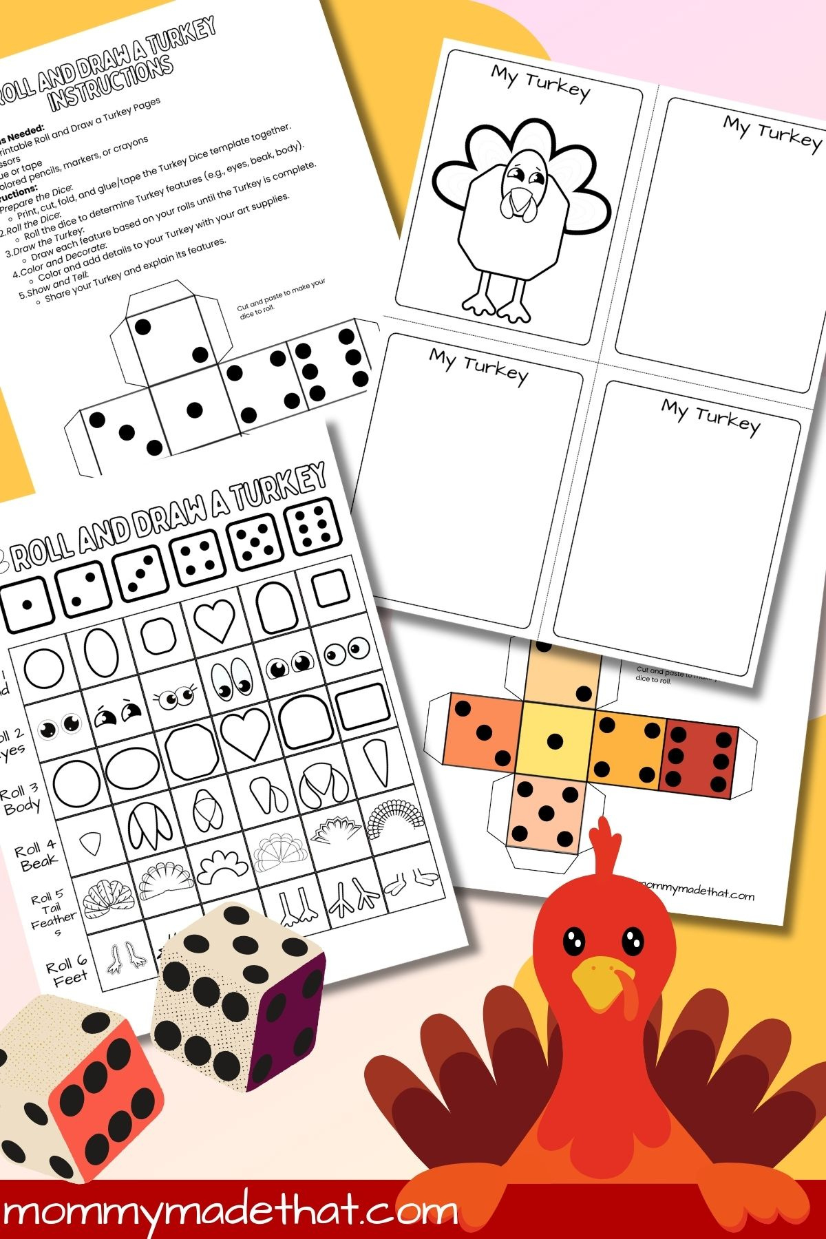 Roll And Draw A Turkey Game (Grab The Free Printable) in Roll A Turkey Dice Game Free Printable