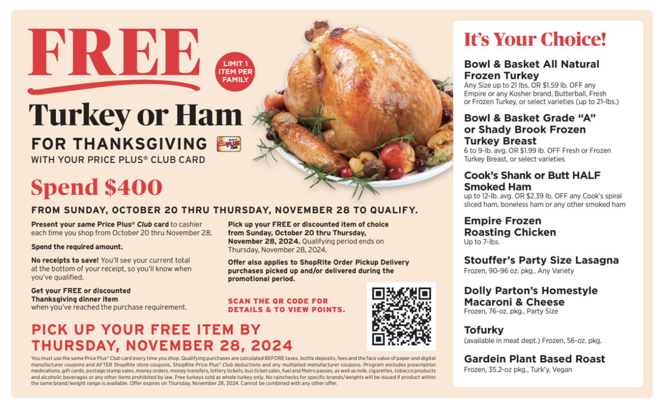 Shoprite Holiday Dinner Promo | Earn A Free Turkey, Ham + More for Free Butterball Turkey Coupons Printable