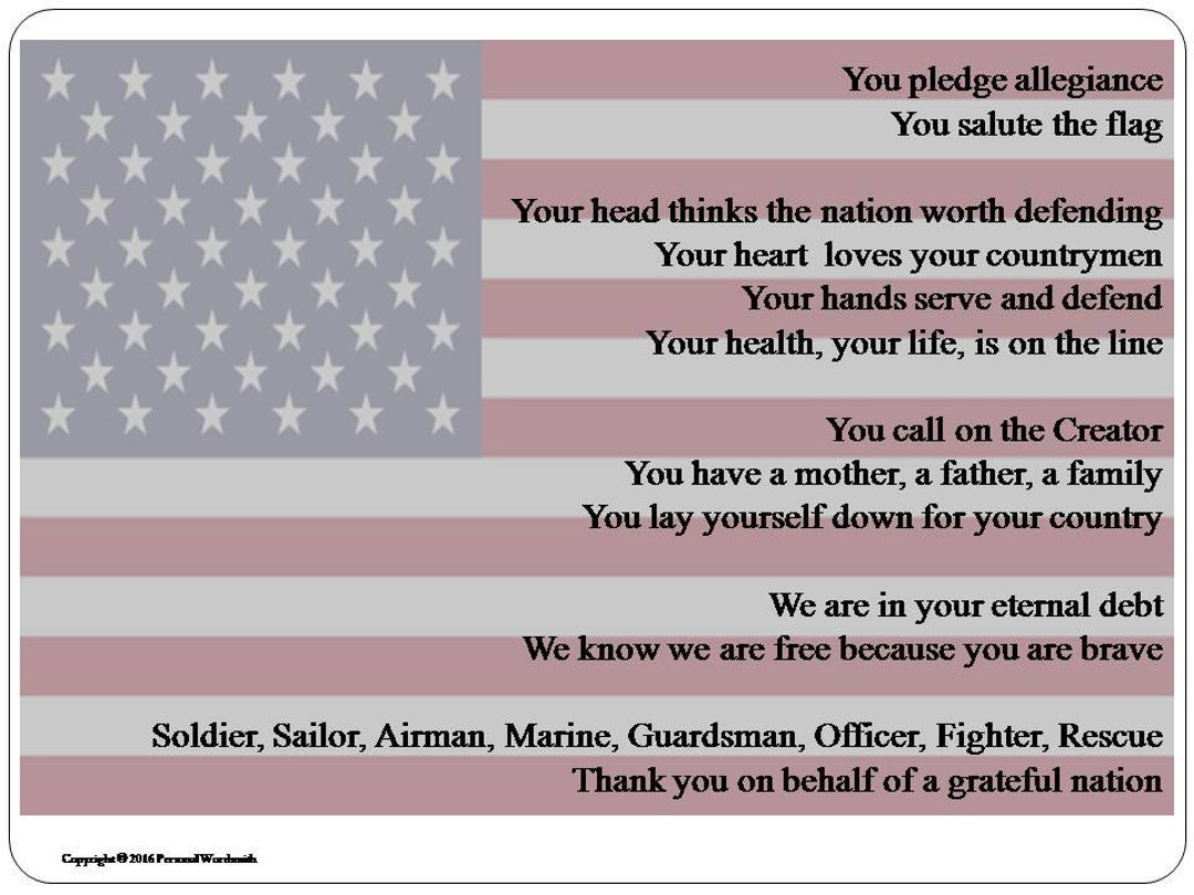 Soldiers Appreciation Digital Print, Downloadable Veteran&amp;#039;S Poem pertaining to Thank A Veteran A Veterans Day Poem