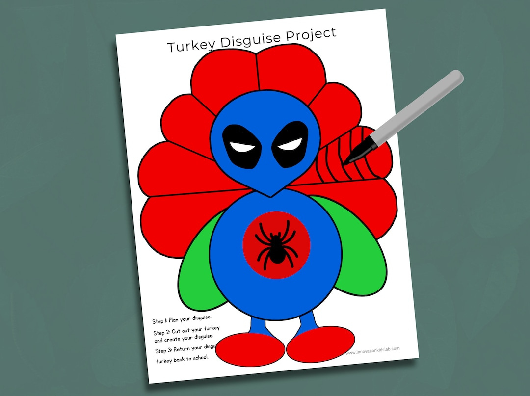 Superhero Turkey In Disguise Kit: Kids Thanksgiving Craft (Digital regarding Disguise Template Printable Spiderman Turkey Disguise