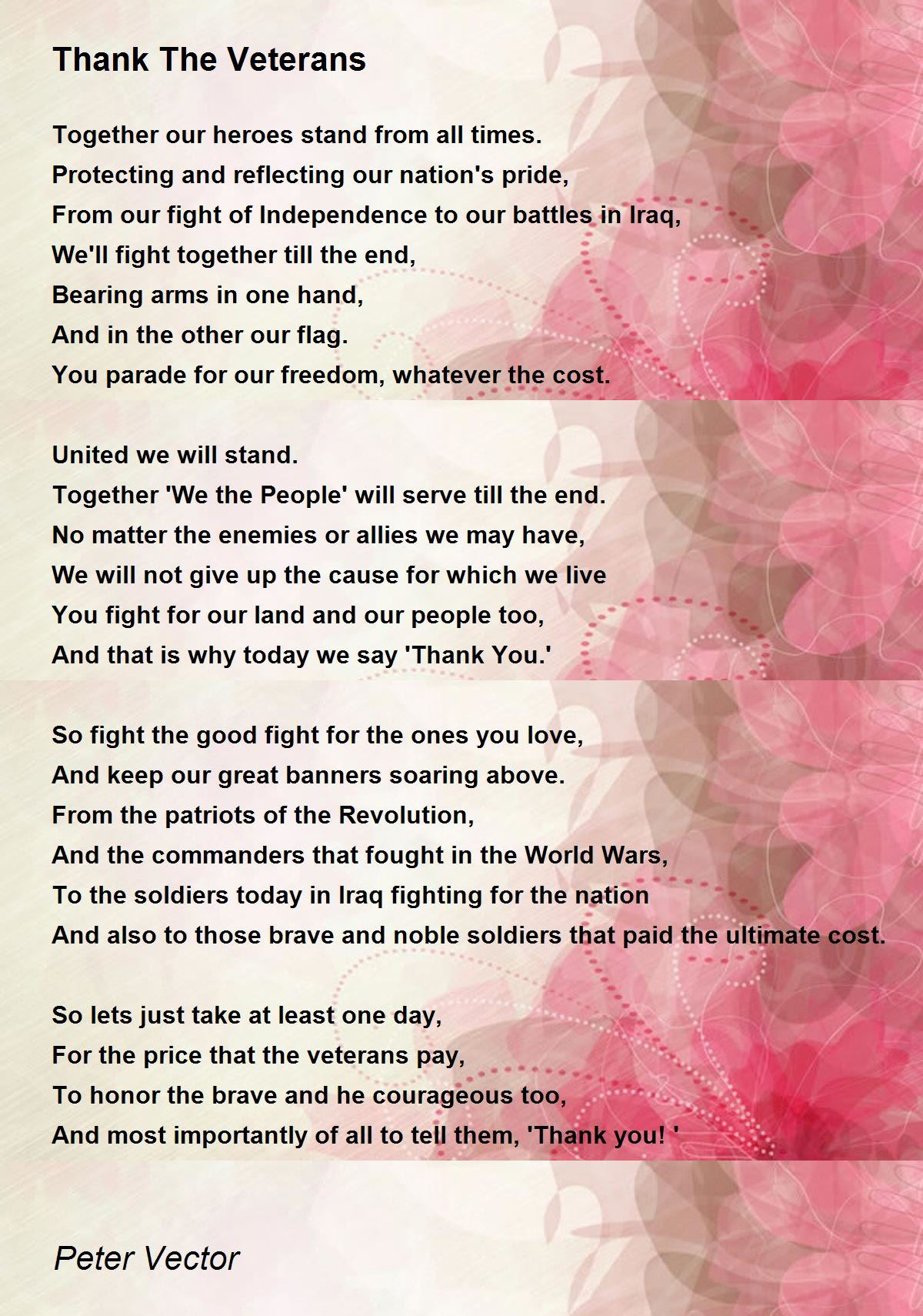 Thank The Veterans - Thank The Veterans Poempeter Vector for Veterans Day Poems Thank Yous