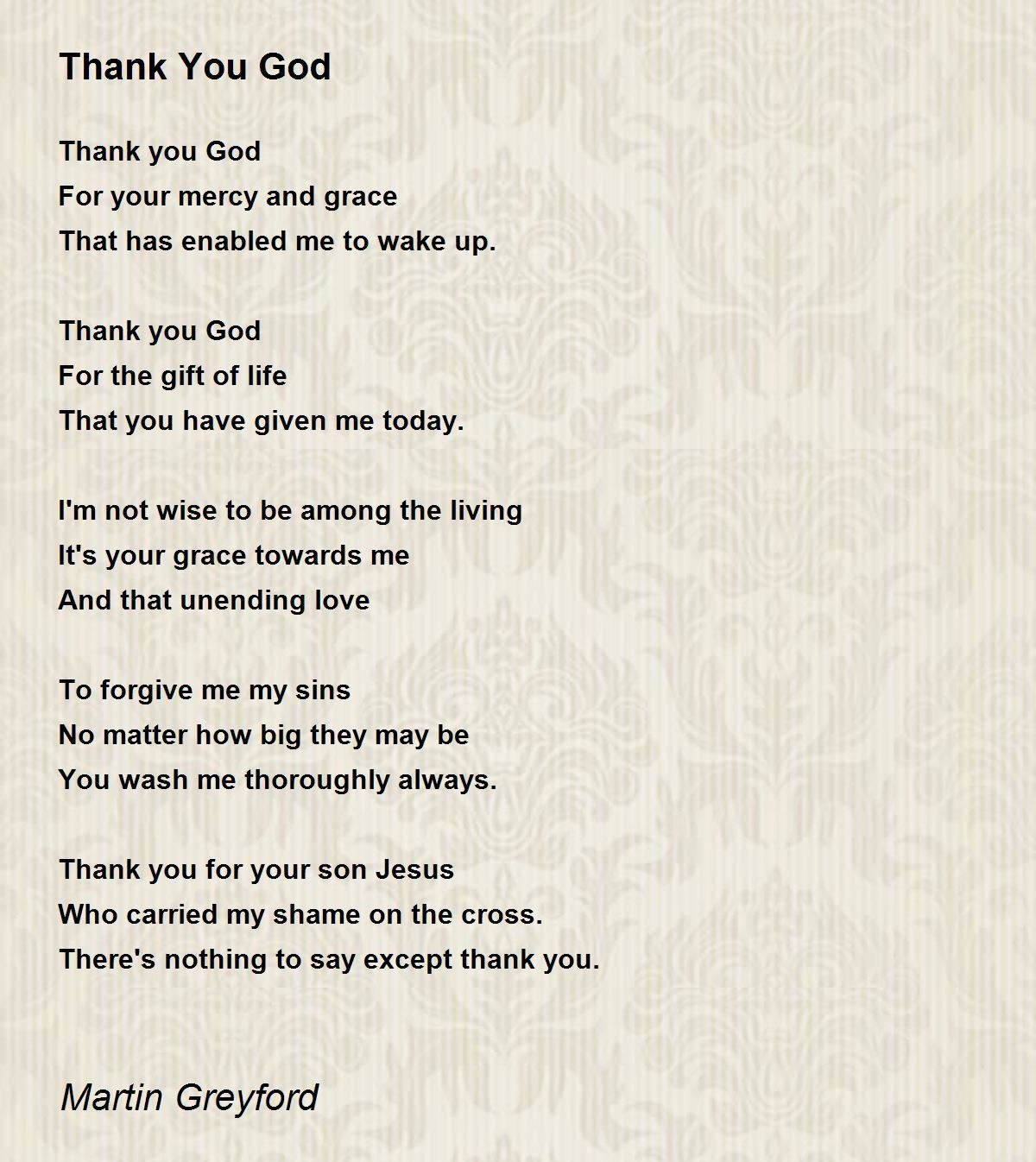 Thank You God - Thank You God Poemmartin Greyford throughout A Poem of Thanksgiving to God