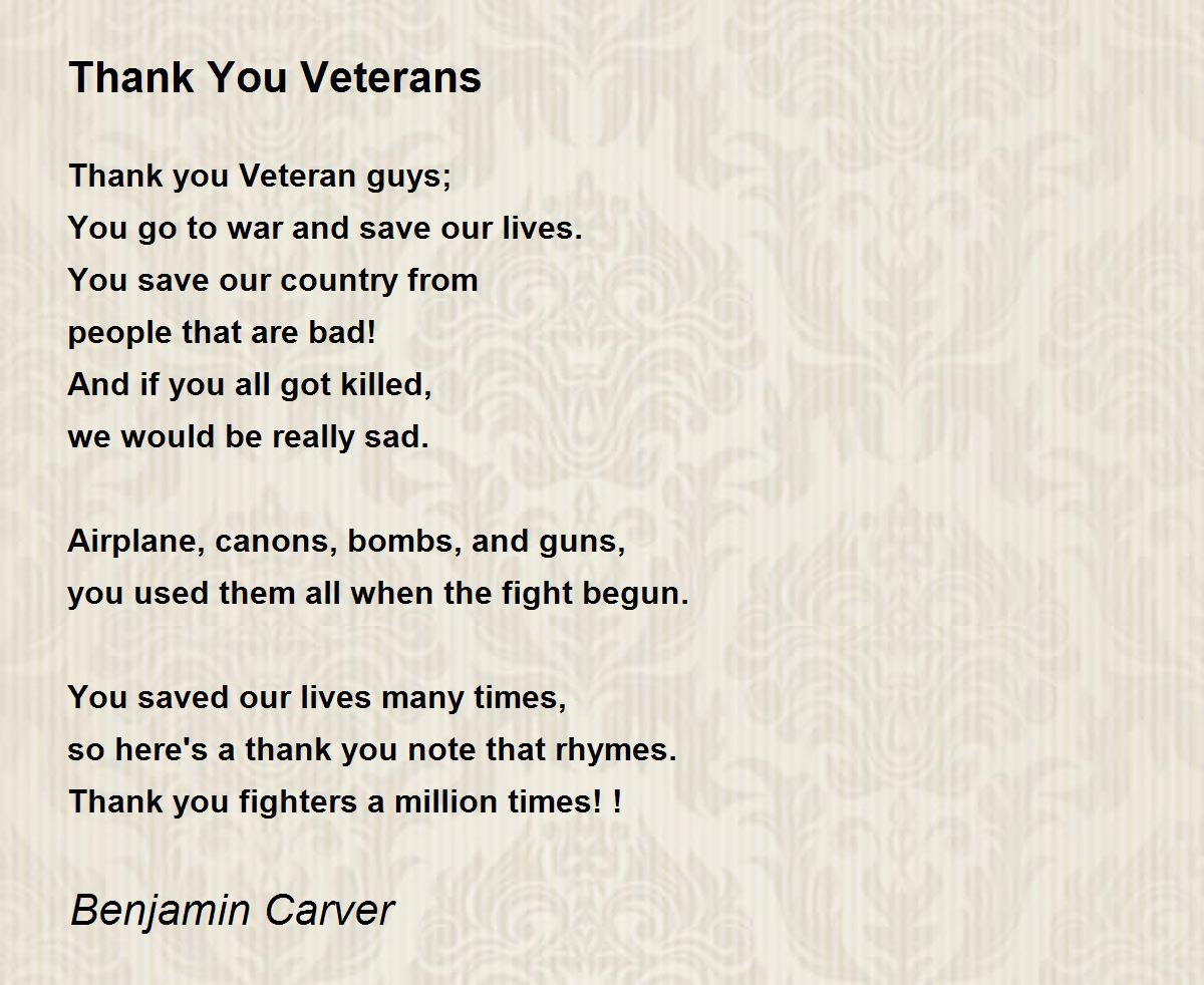 Thank You Veterans - Thank You Veterans Poembenjamin Carver with Thank You Veterans Day Poem