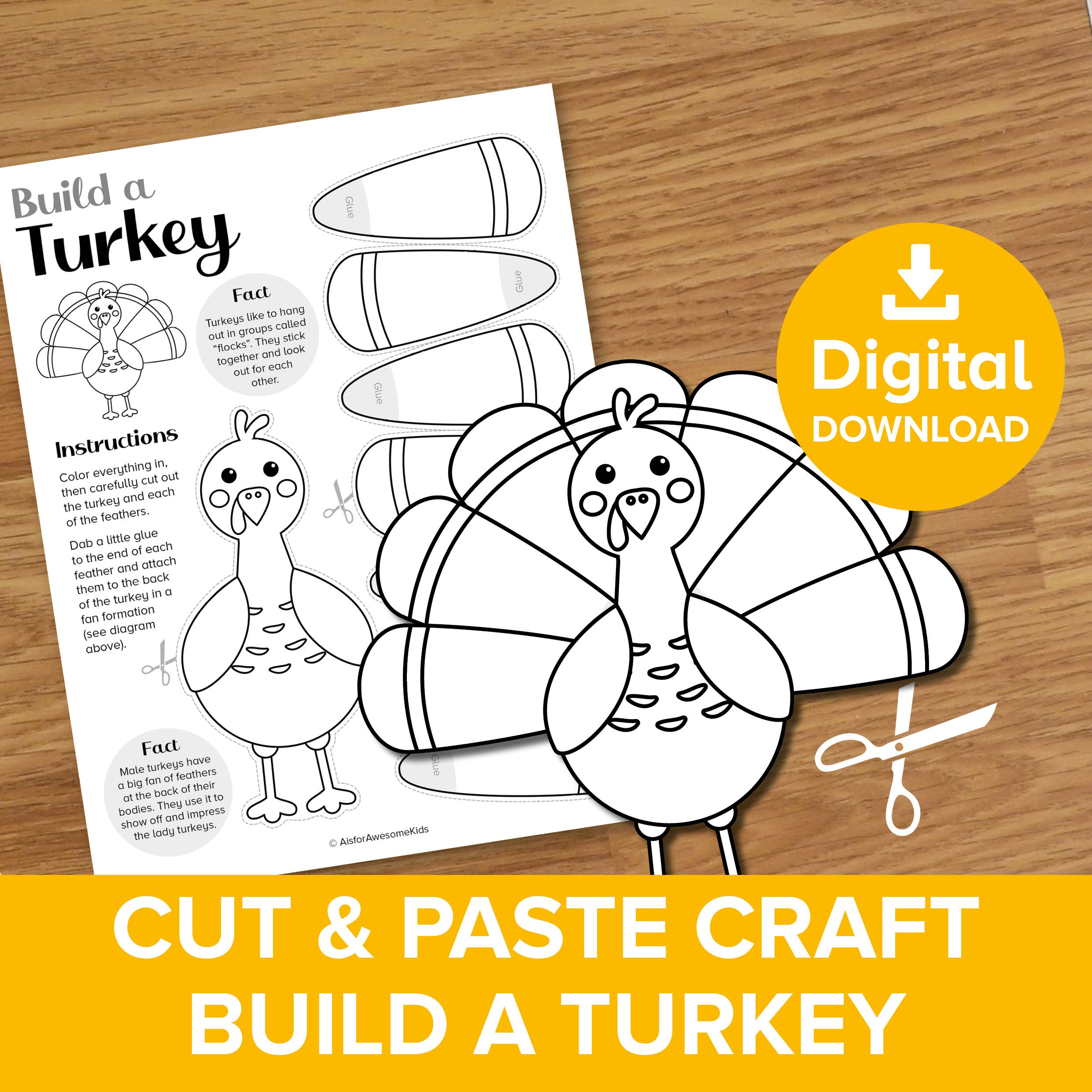 Thankful Turkey Cut &amp;amp; Paste Craft, Build A Thanksgiving Bird within Turkey Cut And Paste Printables