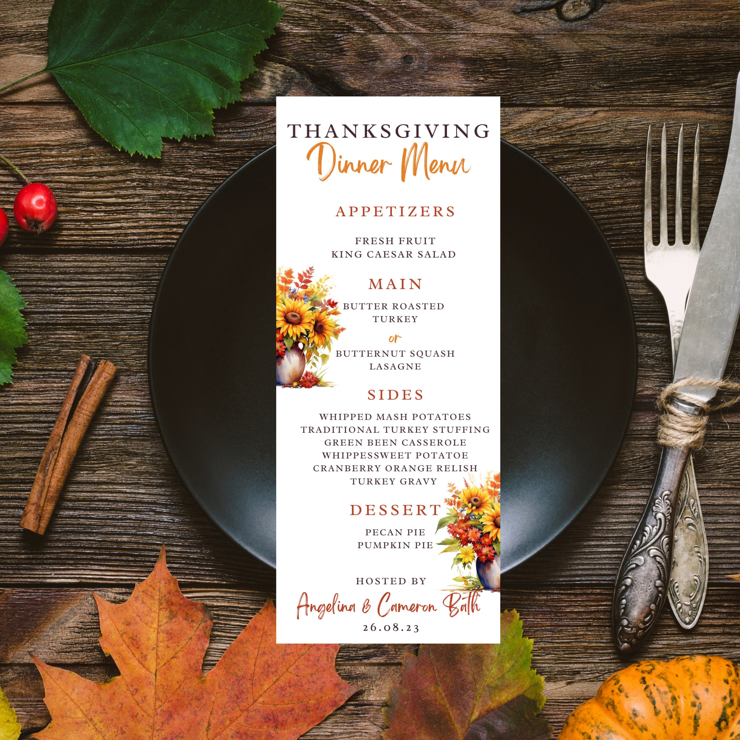 Thanks Giving Dinner Menu -Instant Download,Editable,Printable with regard to Editable Thanksgiving Menu Template