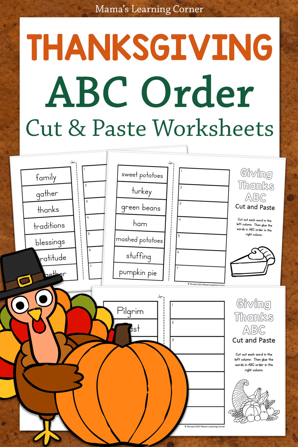 Thanksgiving Abc Order Cut And Paste Worksheets - Mamas Learning regarding Thanksgiving ABC Worksheets