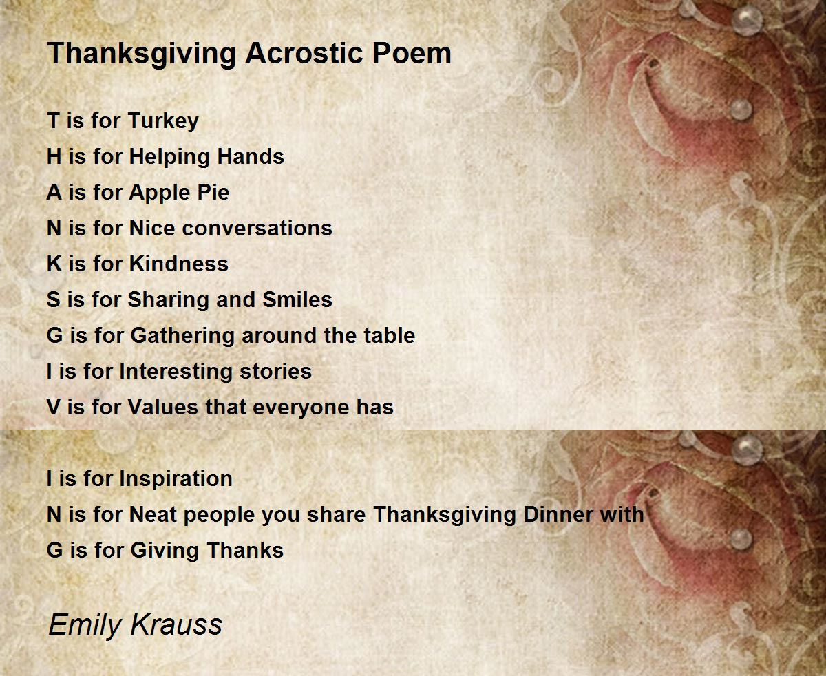 Thanksgiving Acrostic Poem - Thanksgiving Acrostic Poem Poem intended for Acrostic Poem On Thanksgiving