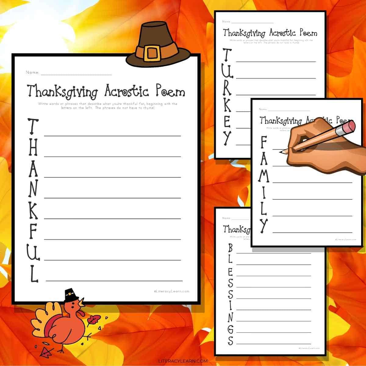 Thanksgiving Acrostic Poems - 4 Free Printables - Literacy Learn in Thanksgiving Poem Acrostic