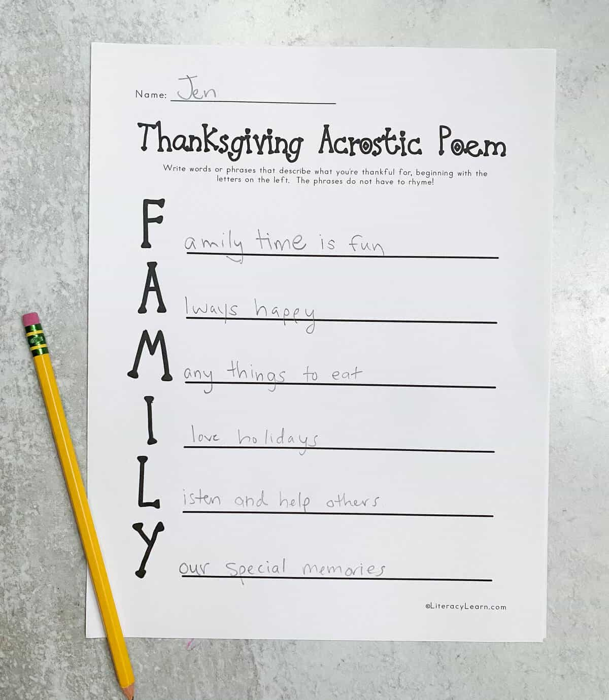 Thanksgiving Acrostic Poems - 4 Free Printables - Literacy Learn inside Acrostic Poem Thanksgiving