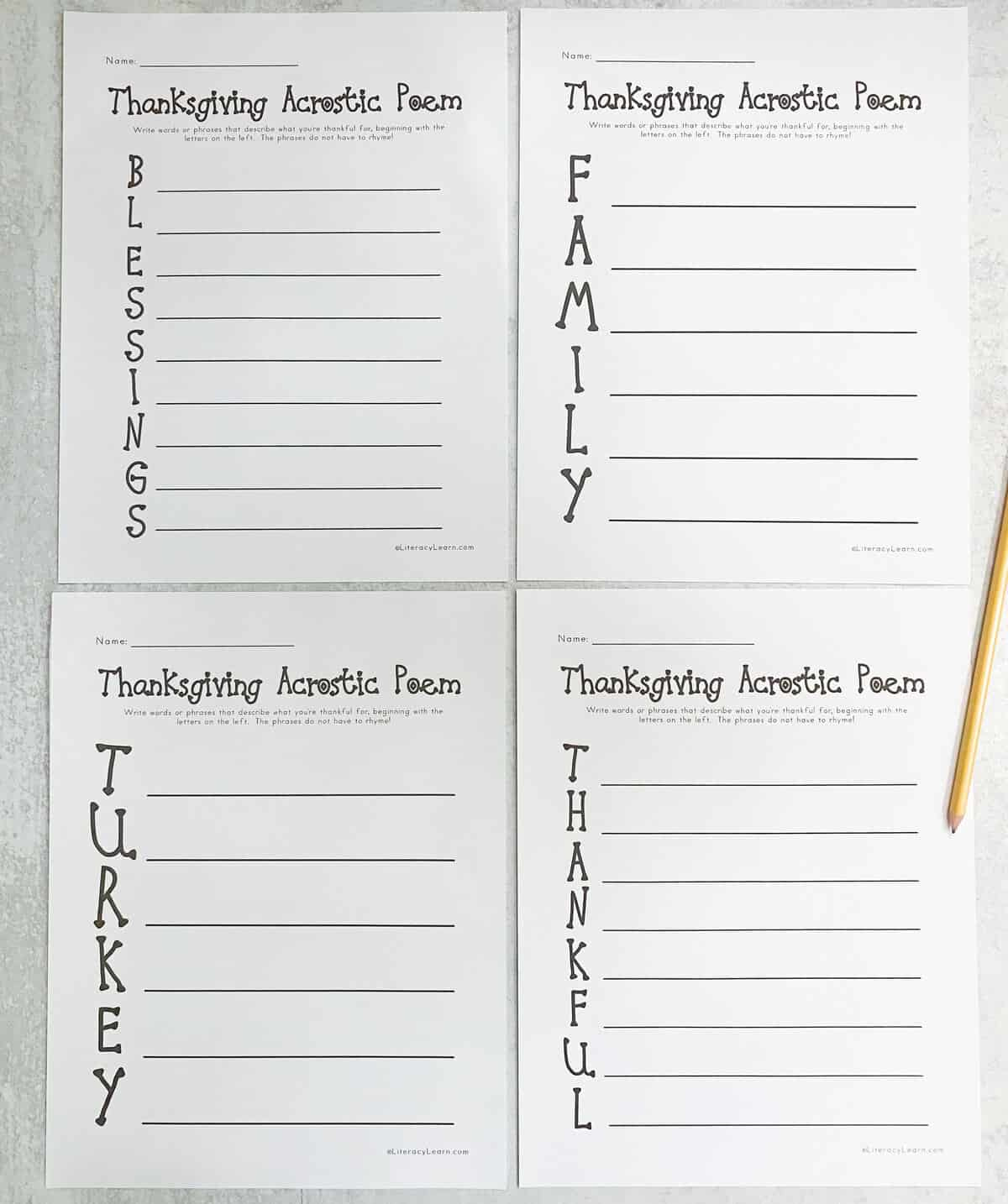 Thanksgiving Acrostic Poems - 4 Free Printables - Literacy Learn inside Thanksgiving Acrostic Poem Template