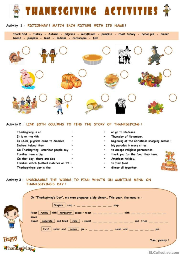 Thanksgiving Activities: English Esl Worksheets Pdf &amp;amp; Doc with regard to Thanksgiving English Worksheets