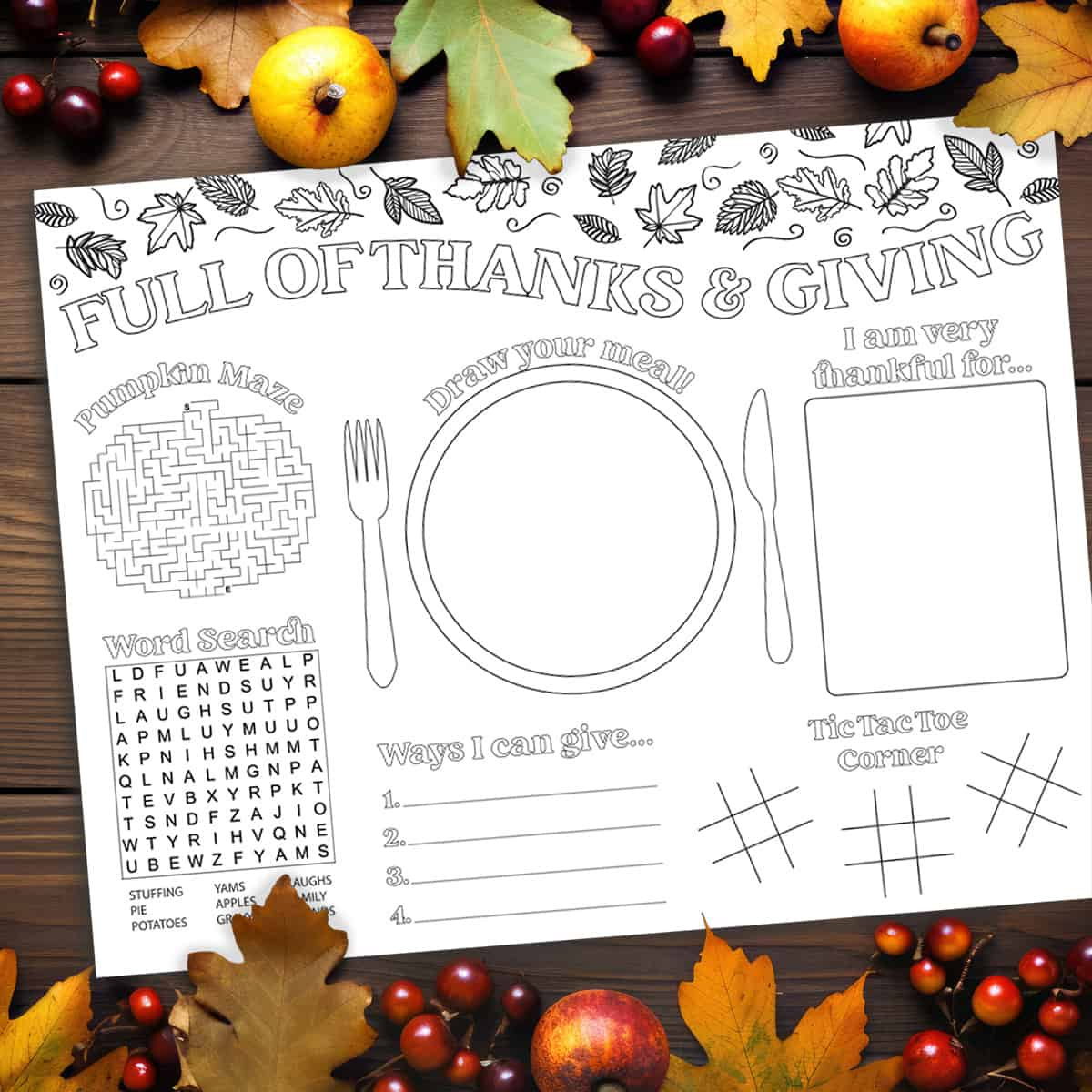Thanksgiving Activity Placemat: Free Printable For Kids To Learn in Free Printable Printable Thanksgiving Placemats