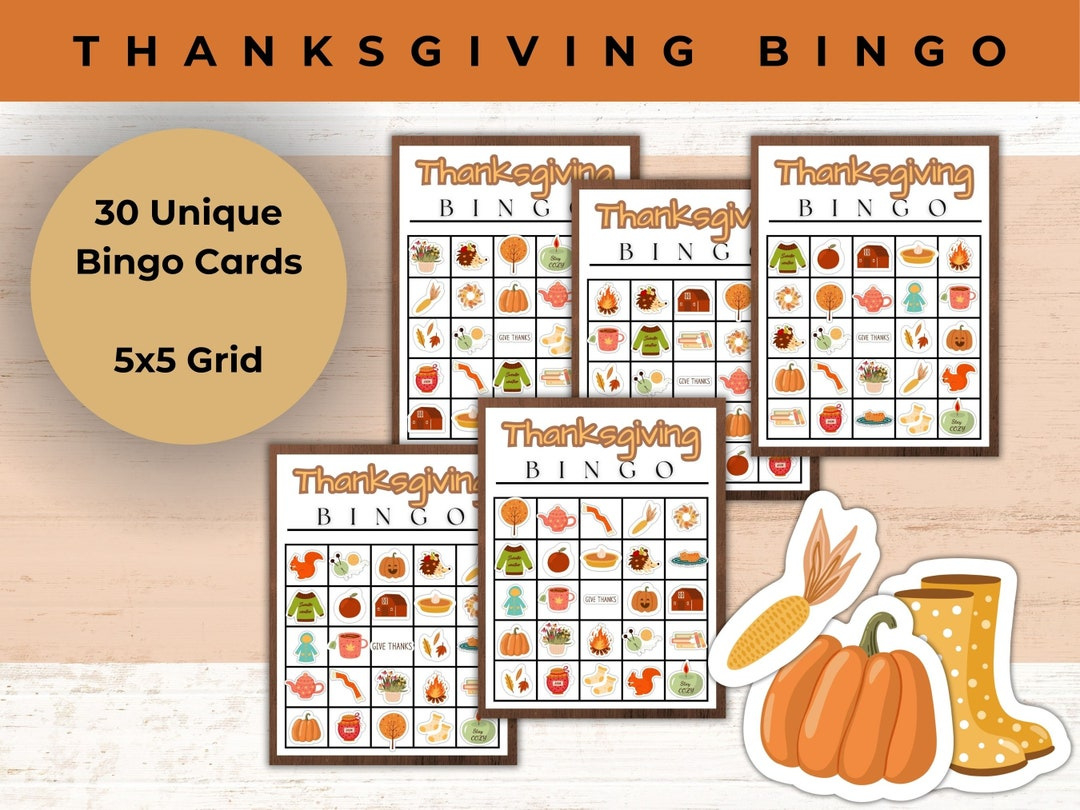 Thanksgiving Bingo Game: 30 Unique Cards (Pdf Jpg Png) - Etsy throughout Thanksgiving Christian Bingo Printables