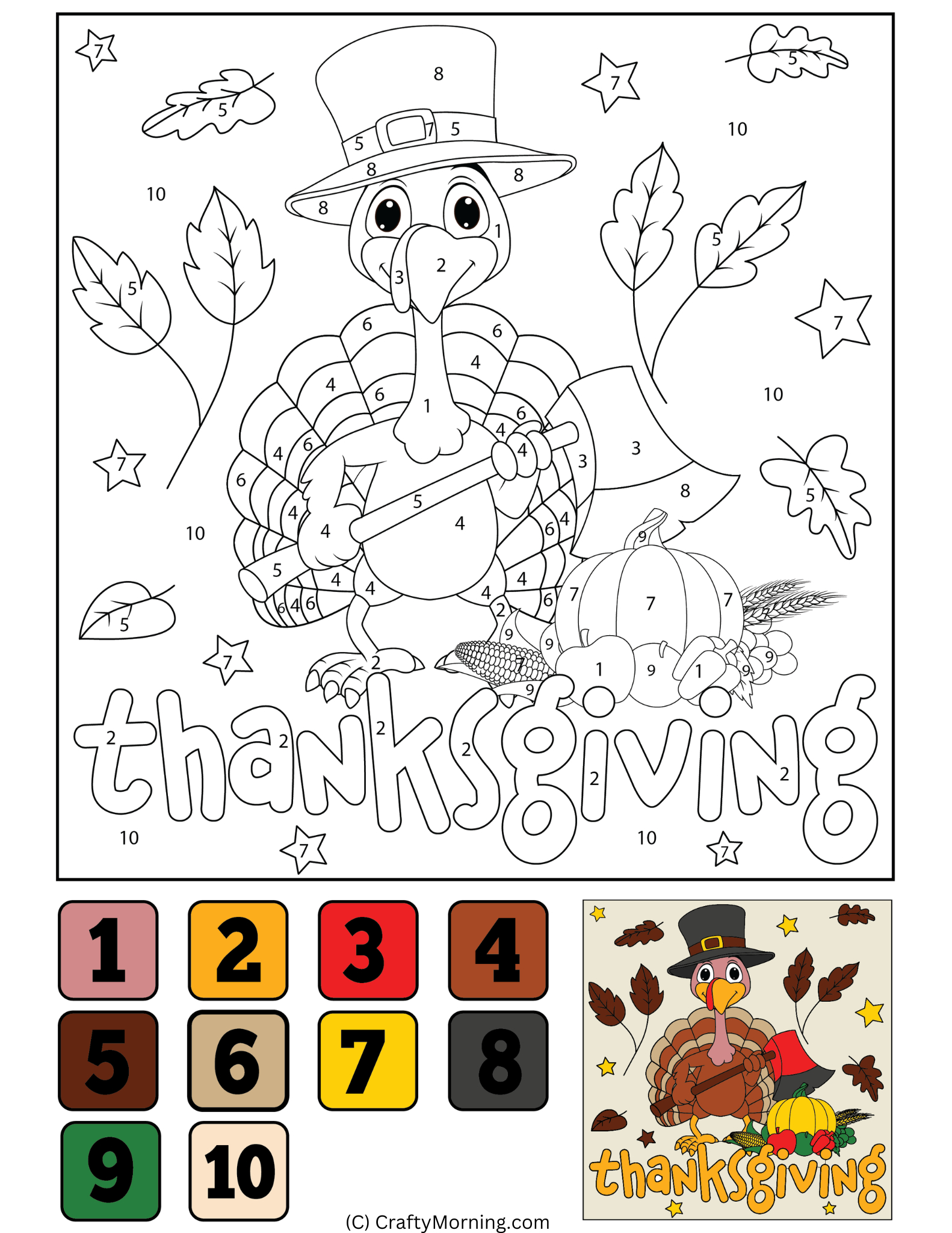 Thanksgiving Colornumber (Free Printables) - Crafty Morning in Free Color By Number Thanksgiving Printables