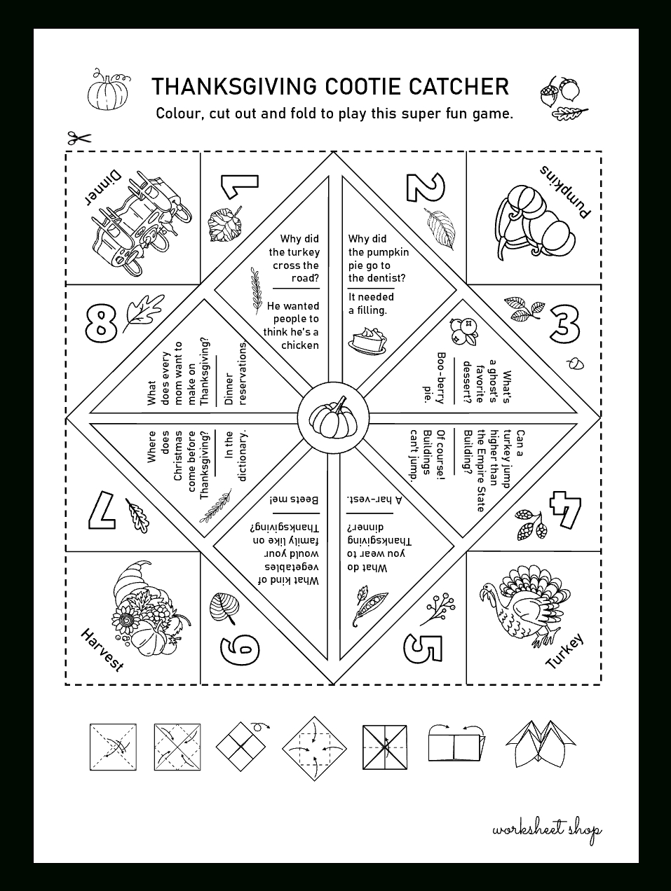 Thanksgiving Cootie Catcher – Worksheet Shop with Thanksgiving Cootie Catcher Free Printable
