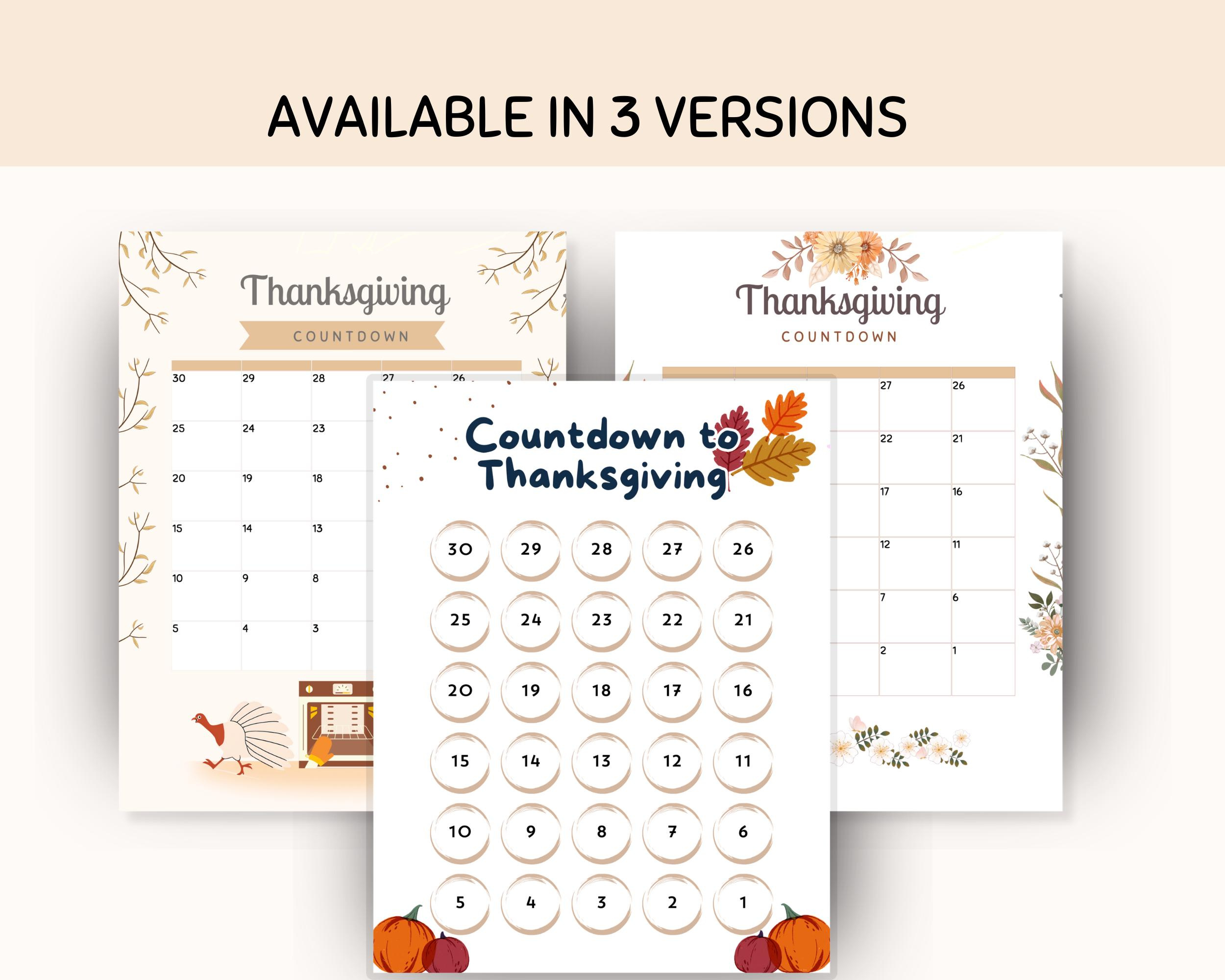 Thanksgiving Countdown Calendar - Countdown To Thanksgiving - Countdown  2024 - Printable Advent Calendar - Countdown To Thanksgiving with Thanksgiving Countdown Calendar Printable
