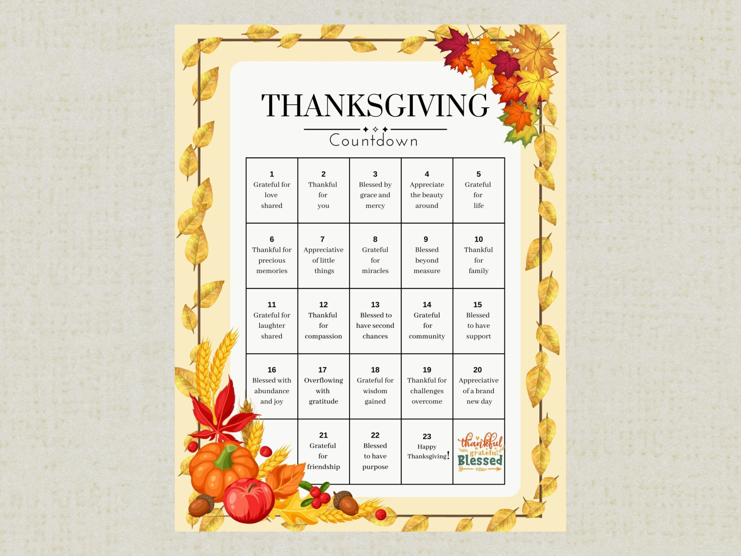 Thanksgiving Countdown Calendar Printable, Daily Quotes Of intended for Thanksgiving Countdown Calendar Printable