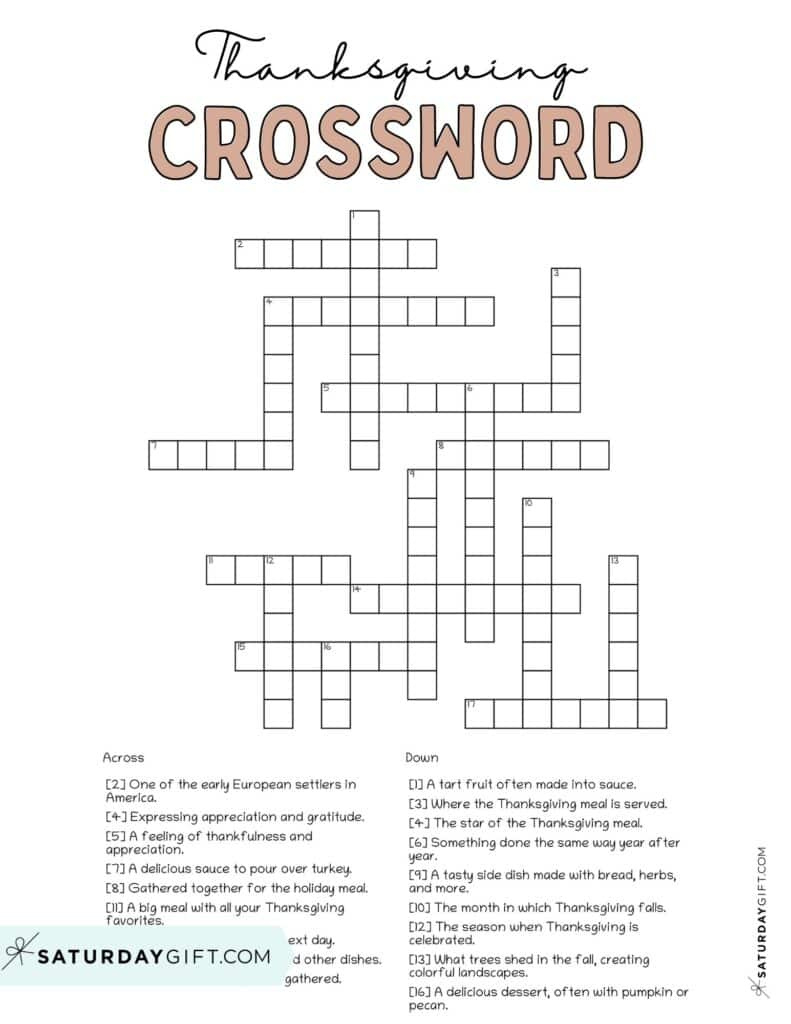 Thanksgiving Crossword Puzzle - Cute &amp;amp; Free Printable | Saturdaygift with regard to Thanksgiving Day Crossword Printables