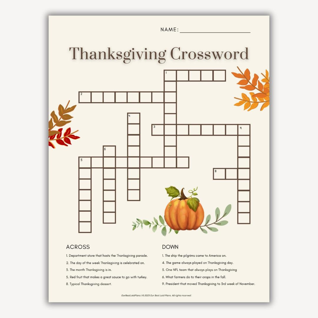 Thanksgiving Crossword Puzzle, Thanksgiving Crossword Printable intended for Thanksgiving Day Crossword Printables