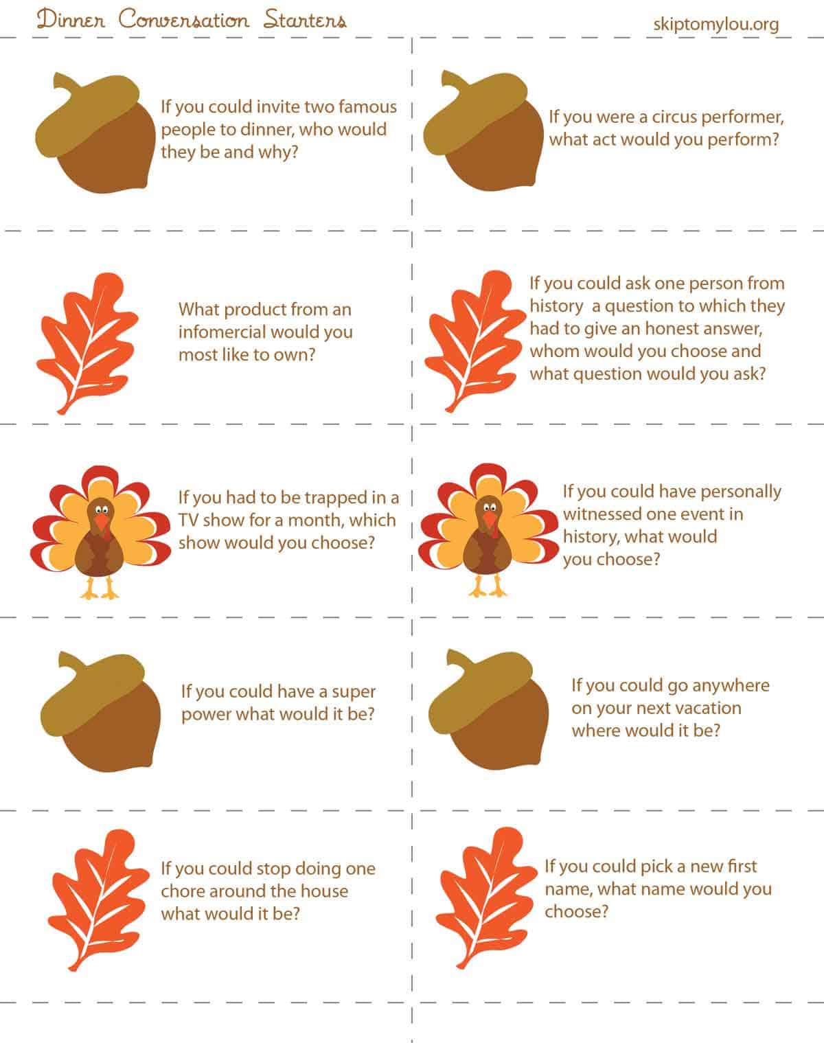 Thanksgiving Dinner Conversation Starters {Printable} | Skip To My Lou with regard to Thanksgiving Conversation Starters Printable