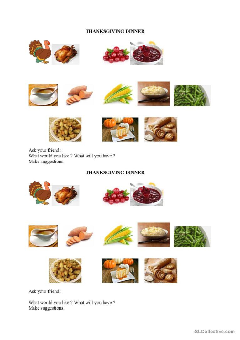 Thanksgiving Dinner Discussion Start…: English Esl Worksheets Pdf for Thanksgiving Dinner Worksheet