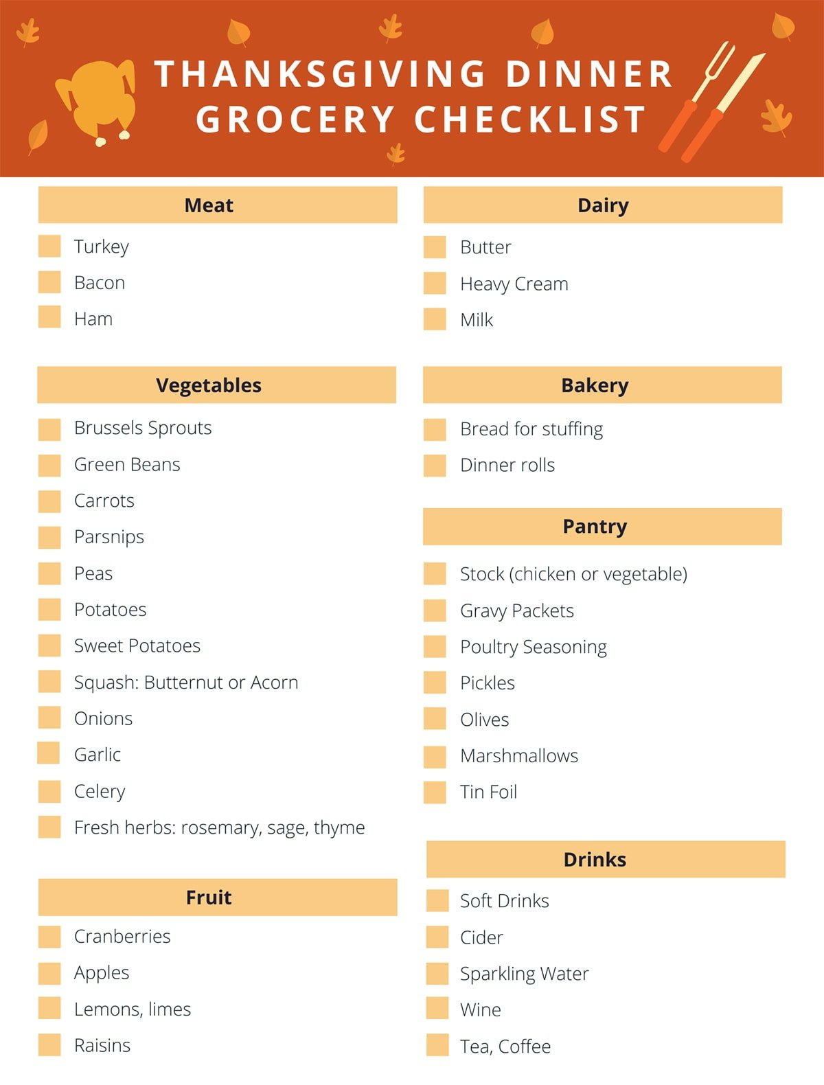 Thanksgiving Dinner Grocery Checklist - A Pretty Life In The Suburbs with regard to Thanksgiving Shopping List Printable