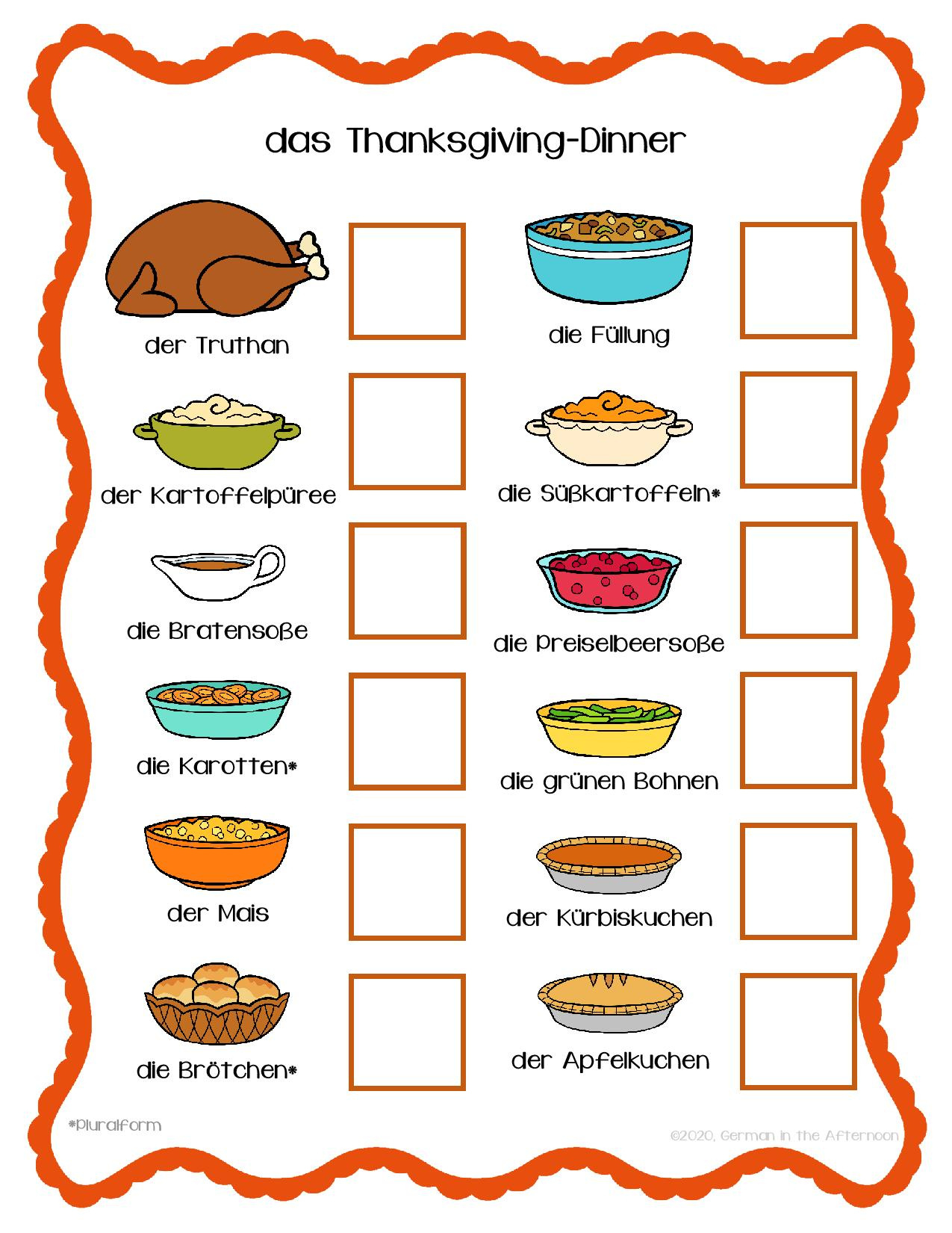 Thanksgiving-Dinner Umfrage / Survey | German In The Afternoon regarding Thanksgiving Dinner Worksheet