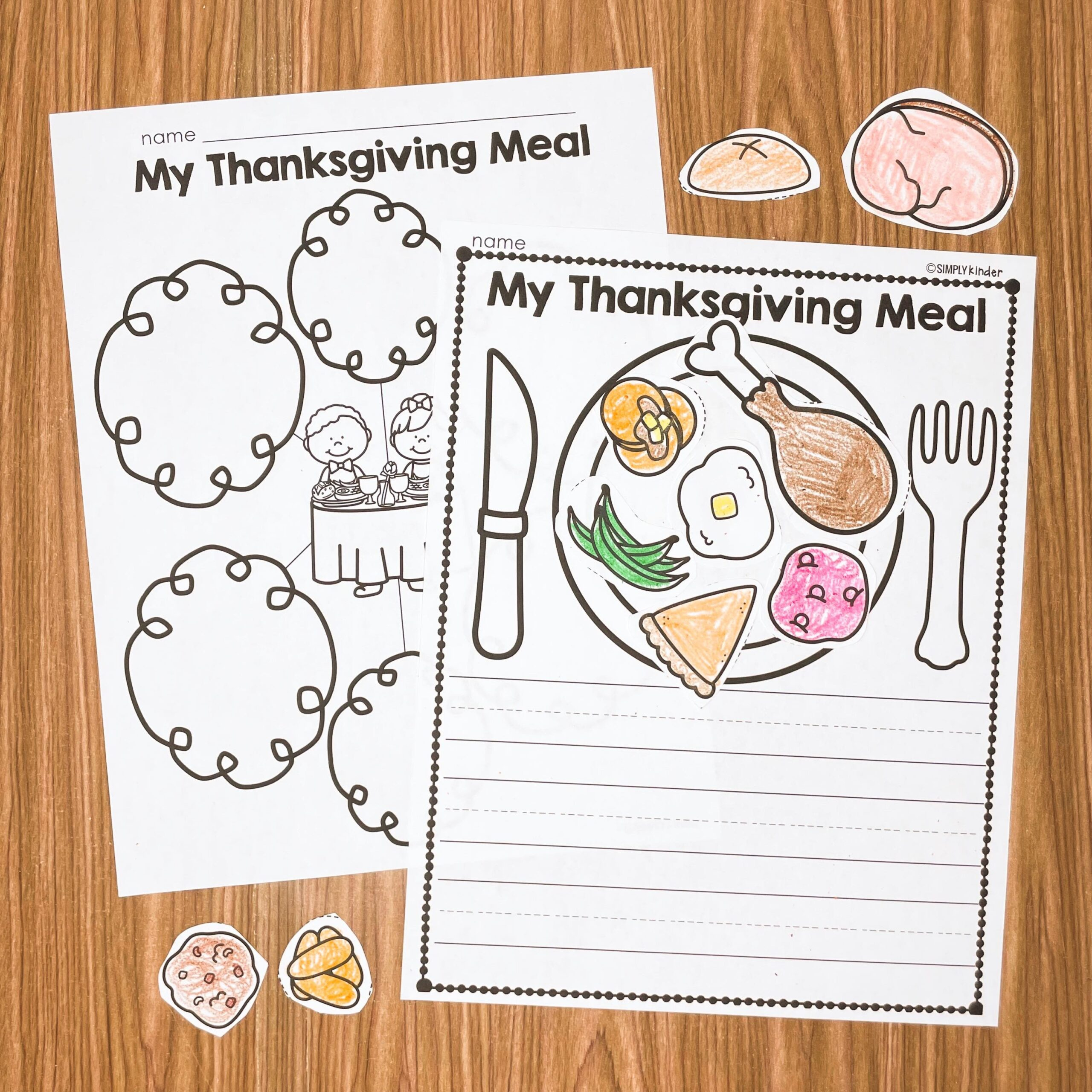 Thanksgiving Dinner Writing Craft - Simply Kinder + Printable with Thanksgiving Meal Worksheet