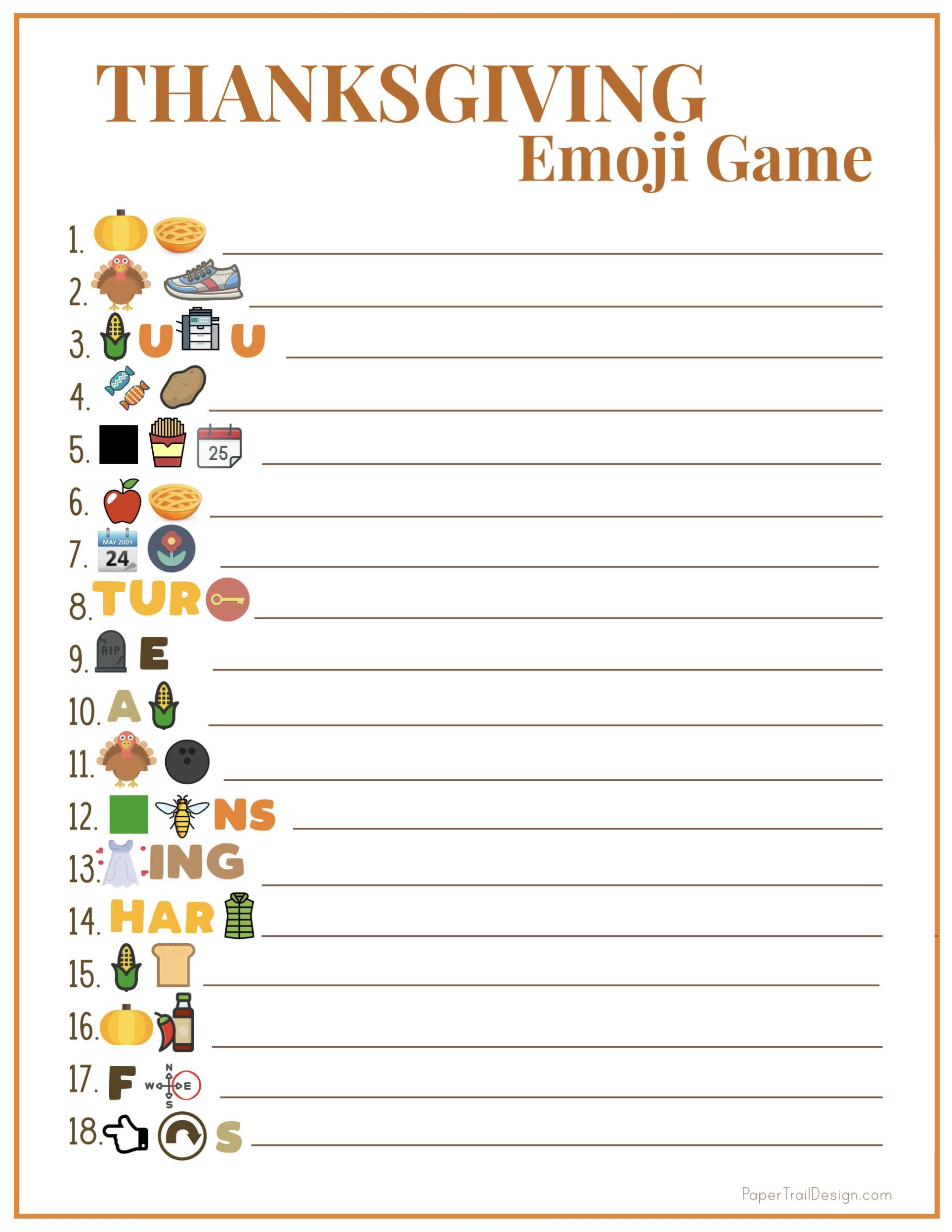 Thanksgiving Emoji Pictionary With Answers | Paper Trail Design in Free Printable Thanksgiving Emoji Game