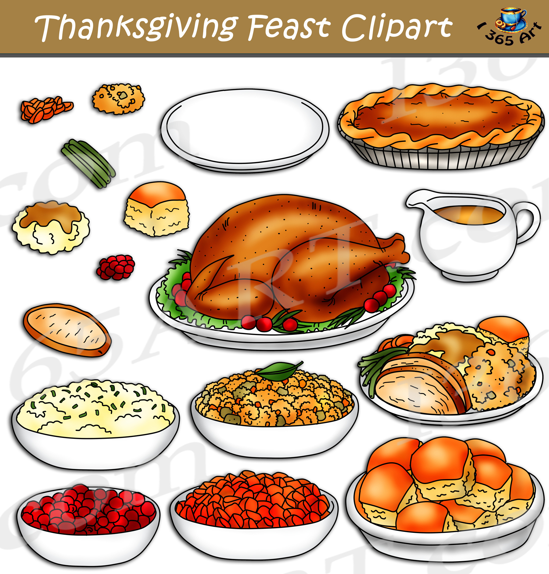 Thanksgiving Feast Clipart Graphic Set - Clipart 4 School throughout Printable Thanksgiving Food Clipart