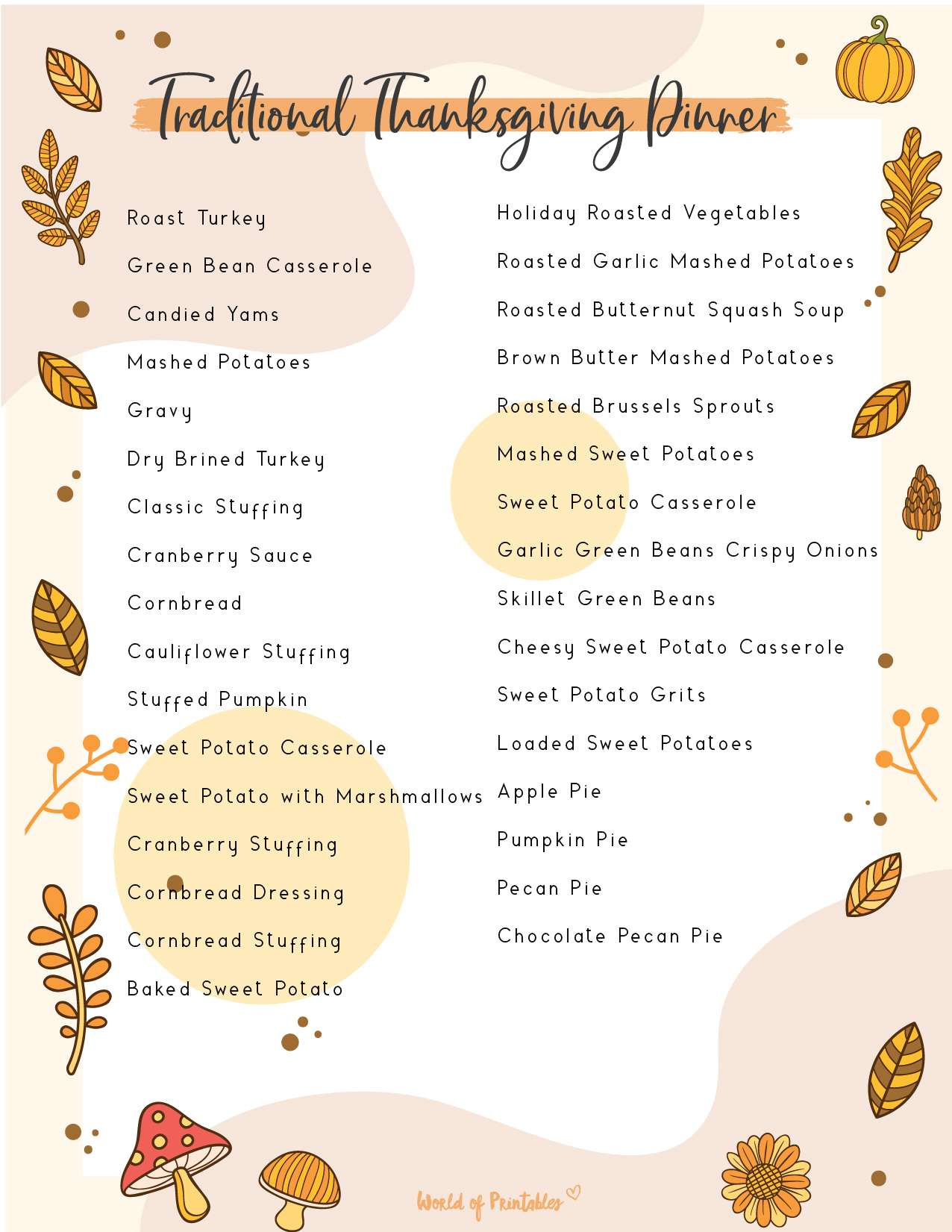 Thanksgiving Food Checklist - Food List &amp;amp; Printables - World Of for Traditional Thanksgiving Dinner Menu Checklist Printable