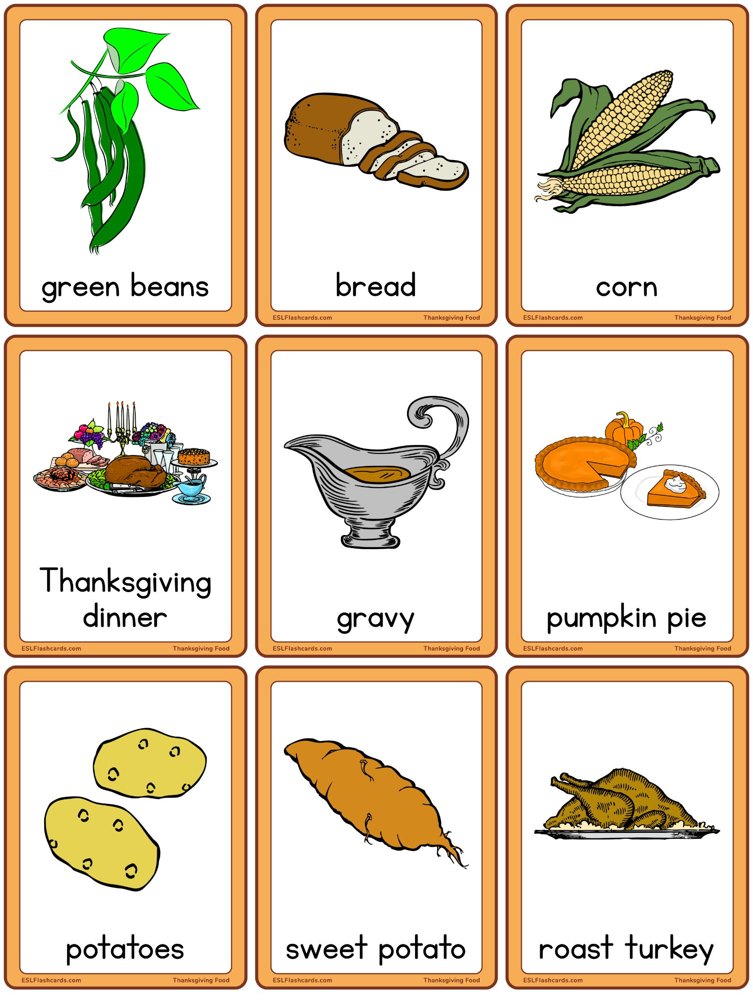 Thanksgiving Food – Esl Flashcards in Printable Thanksgiving Food Pictures