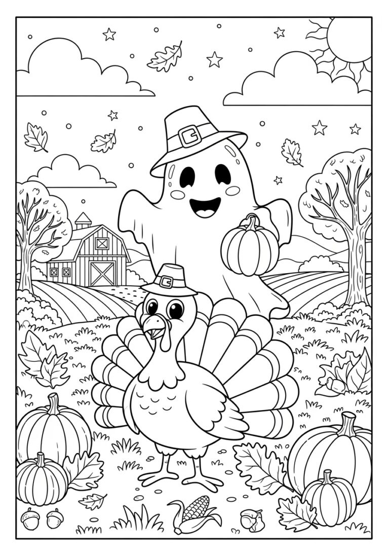 Thanksgiving Ghost With Turkey Coloring Page - Free Download for Free Printable Coloring Pages Thanksgiving Turkey