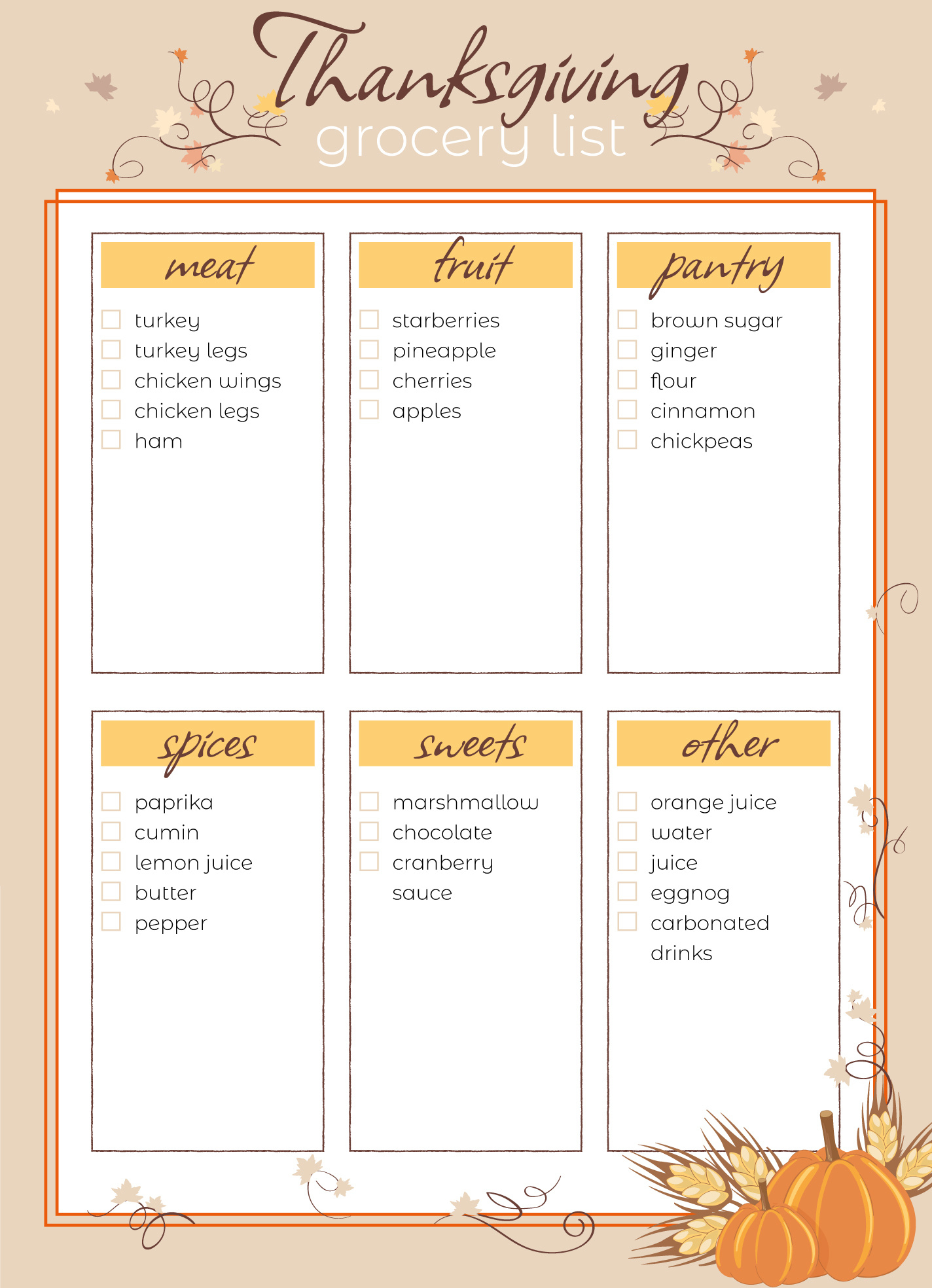 Thanksgiving Grocery List Free Google Docs Template - Gdoc.io with regard to Thanksgiving Menu Google Doc Template