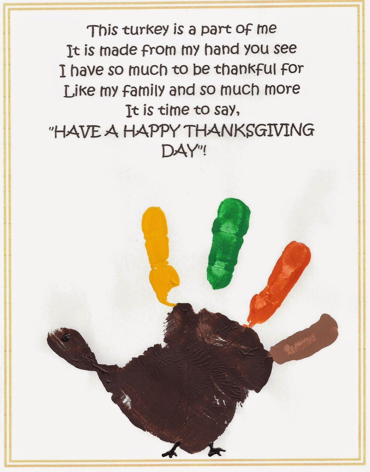 Thanksgiving Handprint Poem Printable pertaining to Turkey Handprint Poem Printable