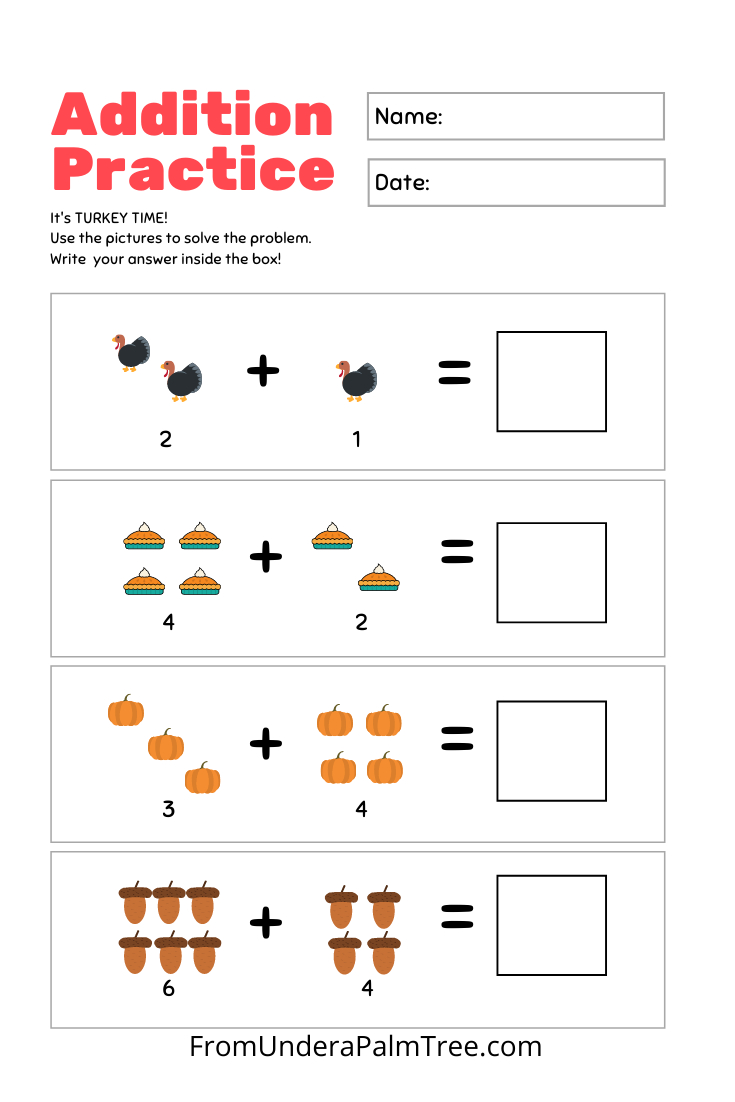 Thanksgiving Kindergarten Worksheet Pack &amp;gt; From Under A Palm Tree for Free Kindergarten Thanksgiving Printables