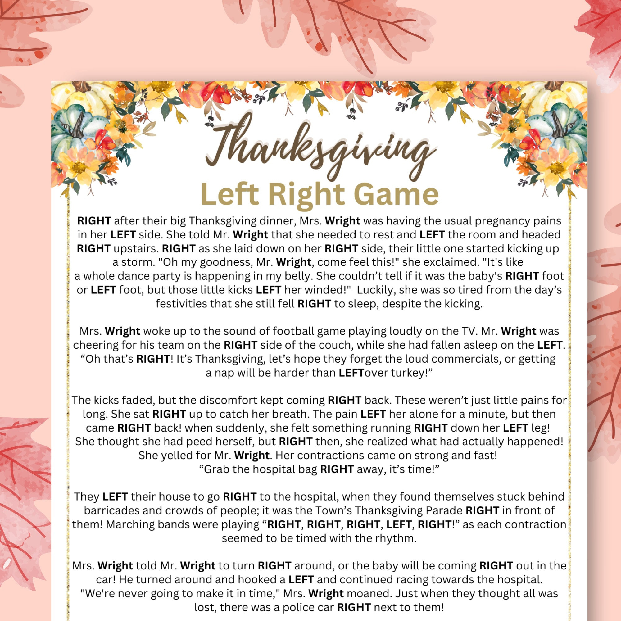 Thanksgiving Left Right Story Game, Fun Thanksgiving Games intended for Free Printable Left Right Thanksgiving Game