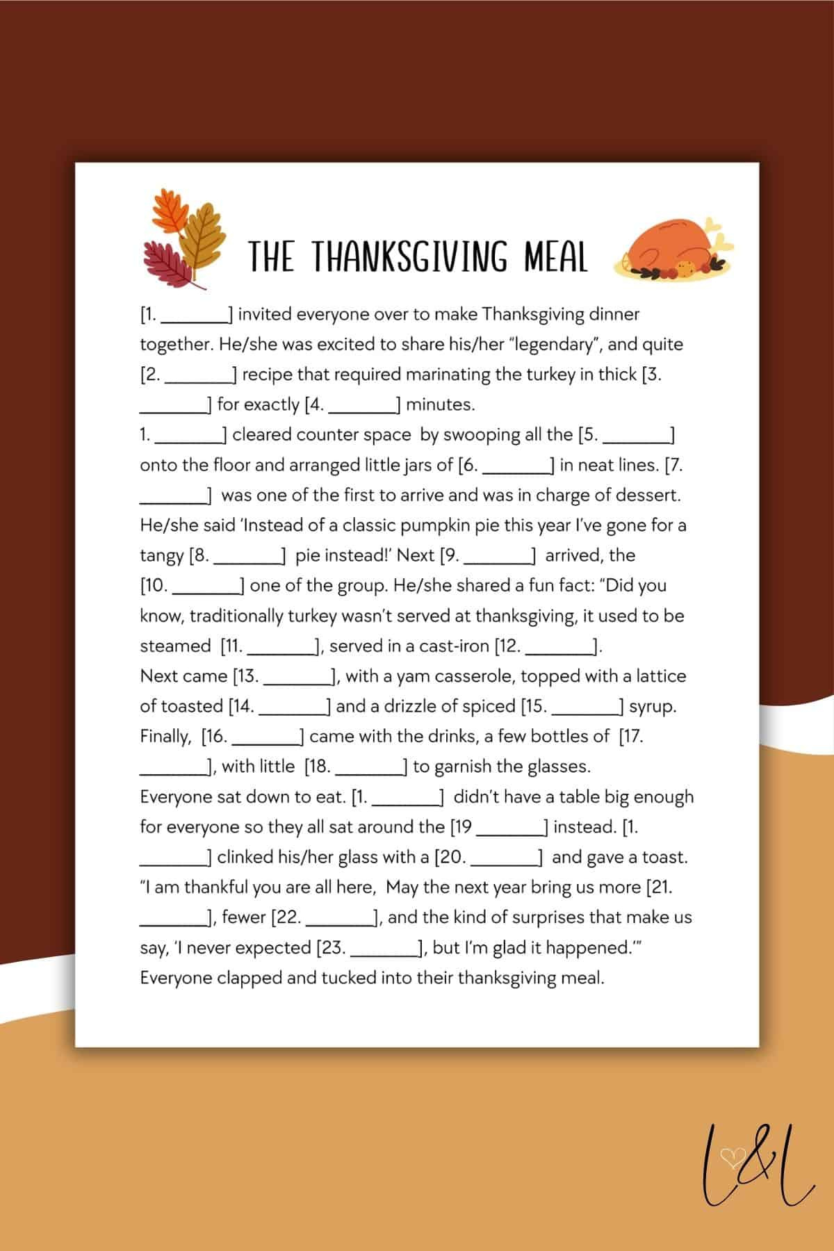 Thanksgiving Mad Libs Style Free Printable - Love &amp;amp; Laugh Games regarding Thanksgiving Mad Lib Printables Free