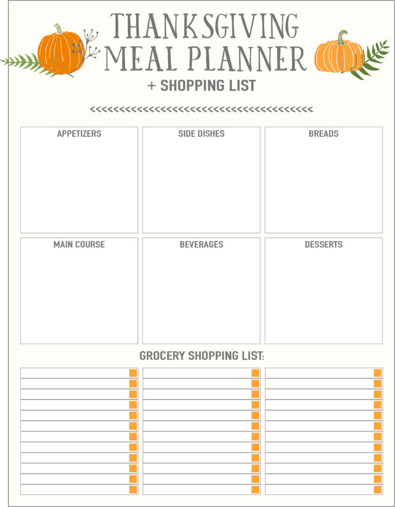 Thanksgiving Meal Planners &amp;amp; Shopping List Printables - Free in Free Printable Thanksgiving Menu Planning Templates