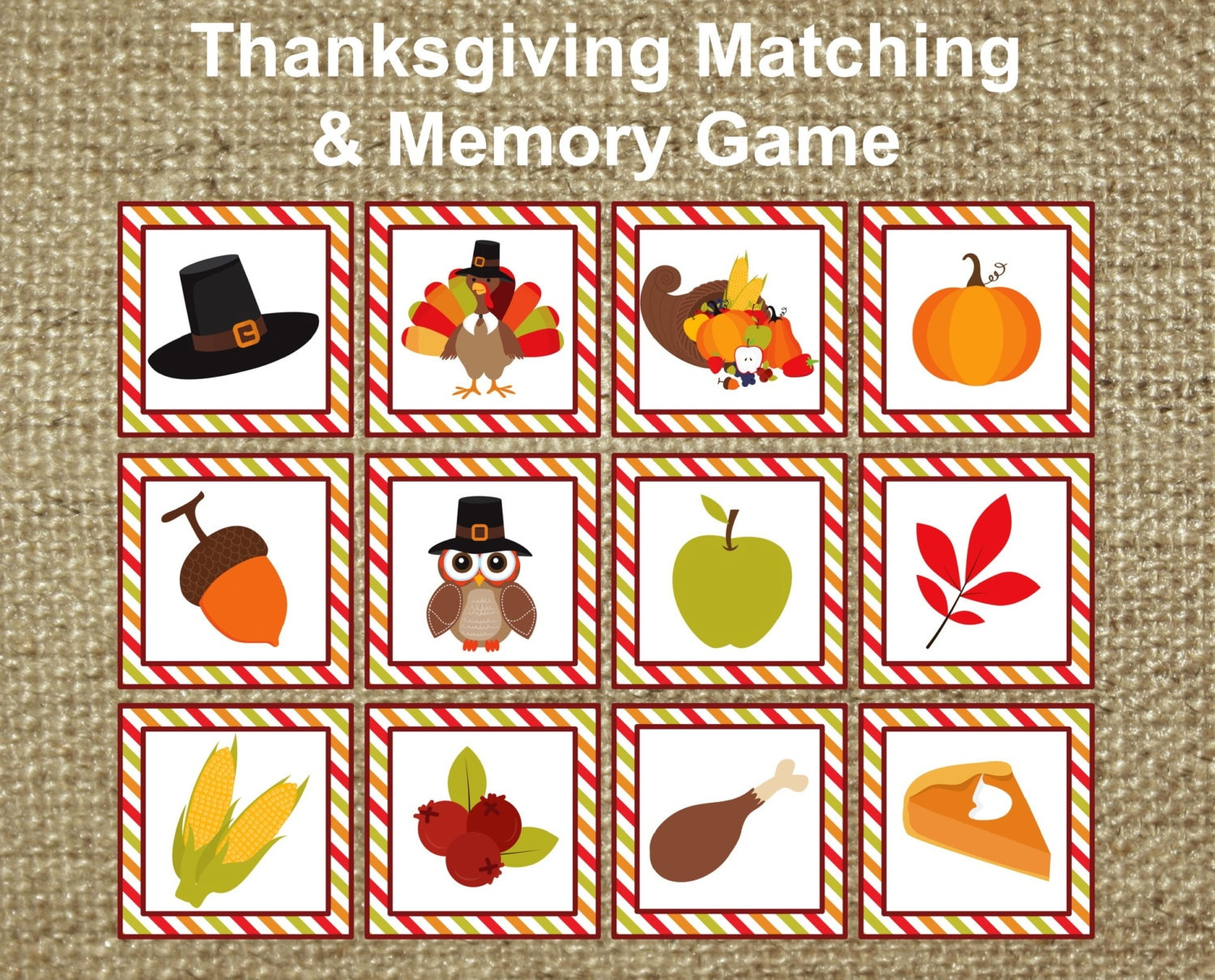 Thanksgiving Memory &amp;amp; Matching Game. Instant Digital Download intended for Thanksgiving Memory Game Printable