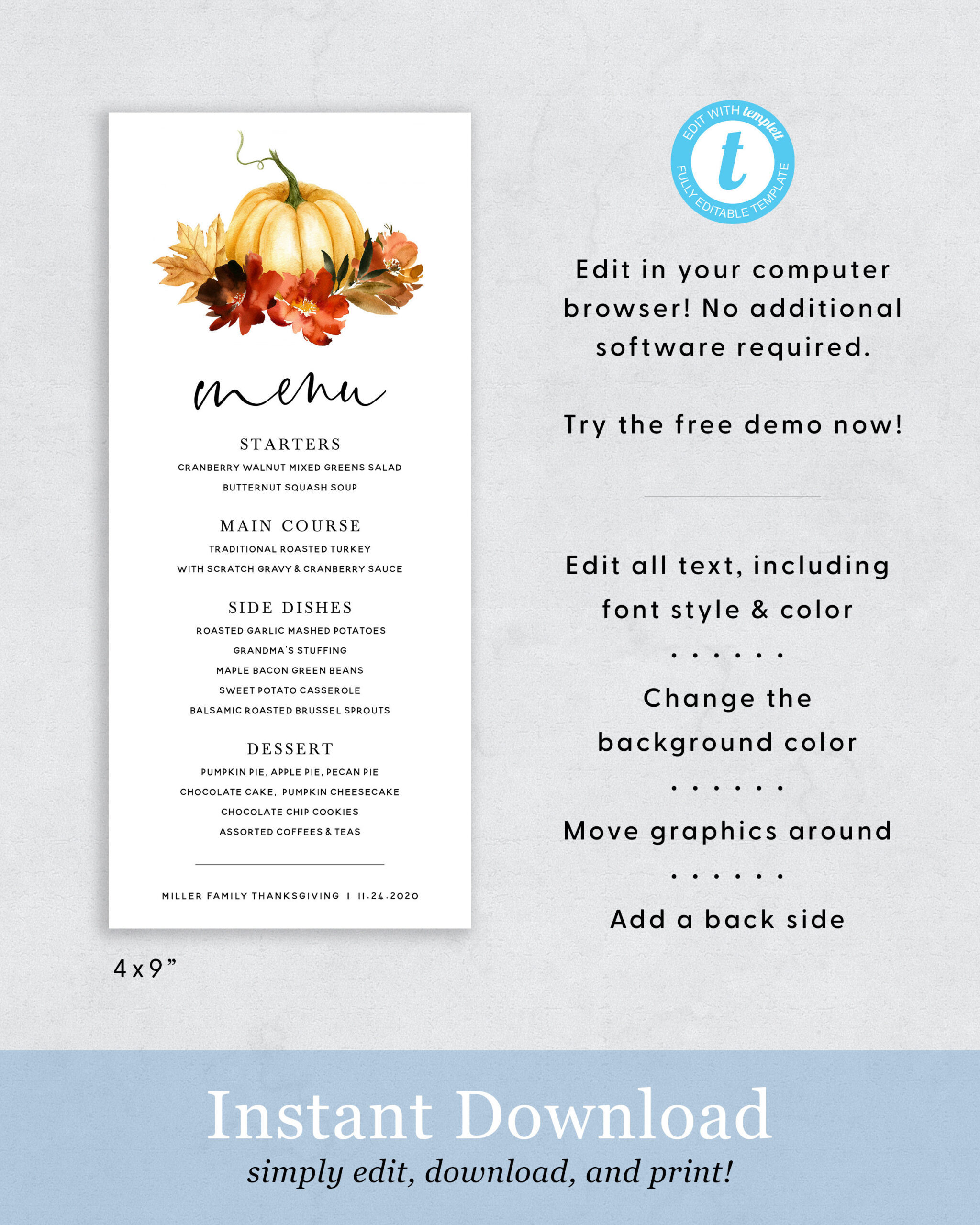 Thanksgiving Menu Card Template, Friendsgiving Menu Printable regarding Sample Thanksgiving Menu Template